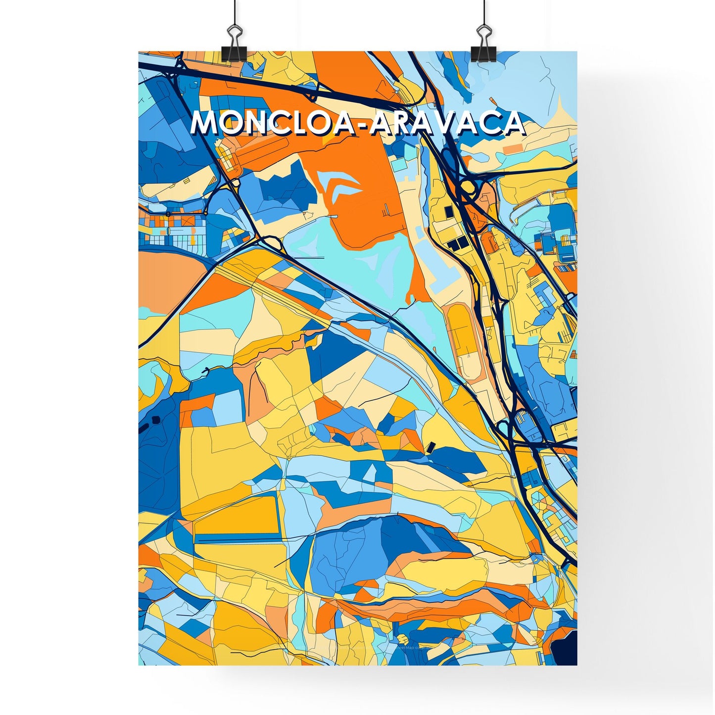 MONCLOA-ARAVACA SPAIN Vibrant Colorful Art Map Poster Blue Orange