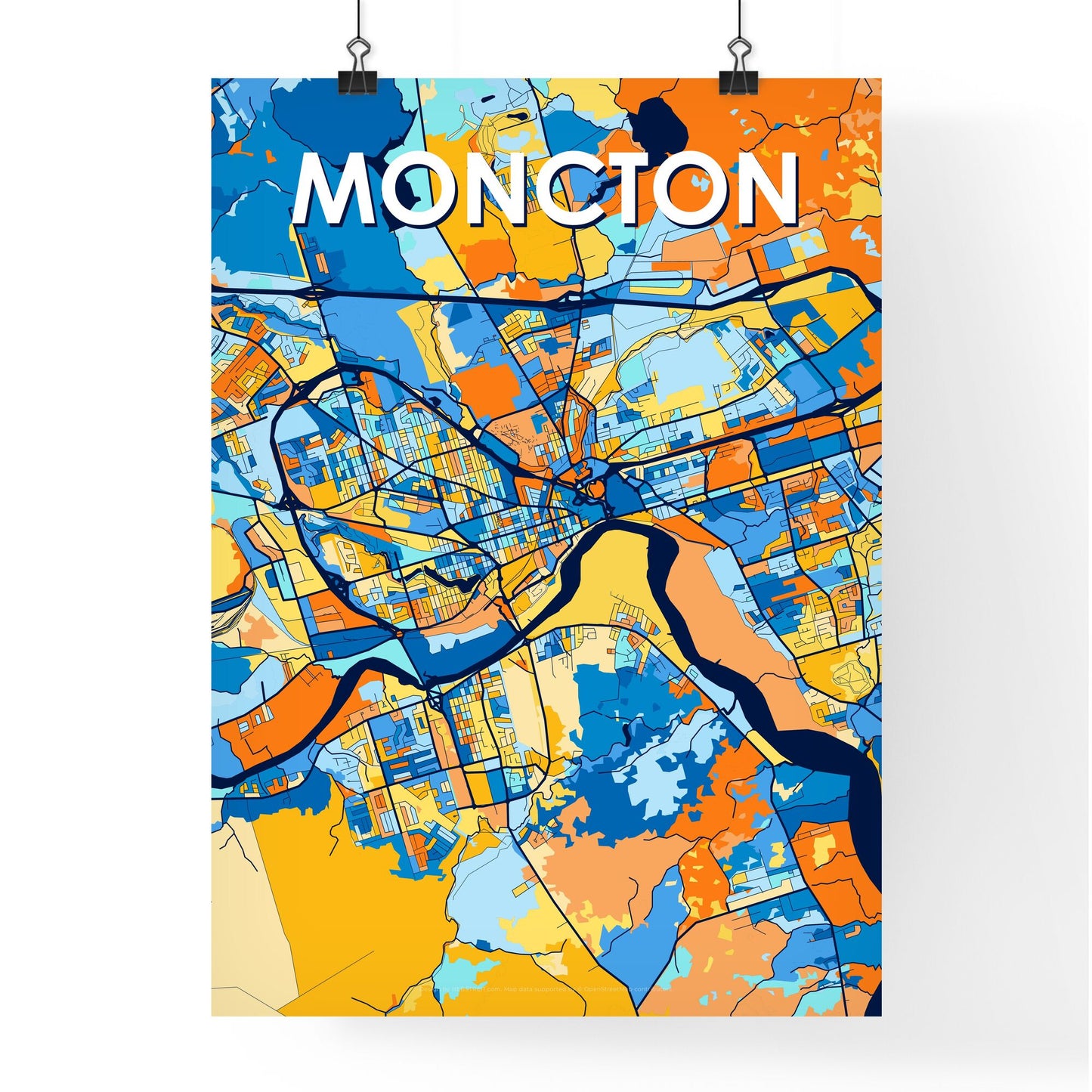 MONCTON CANADA Vibrant Colorful Art Map Poster Blue Orange