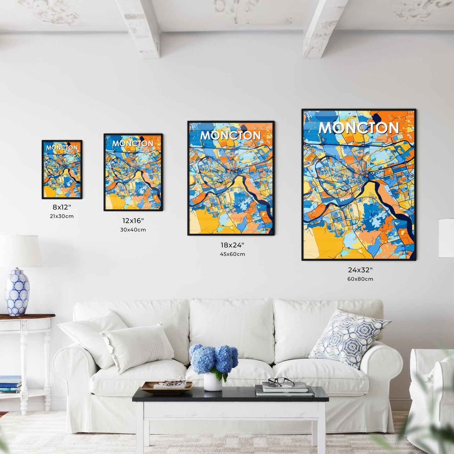 MONCTON CANADA Vibrant Colorful Art Map Poster Blue Orange