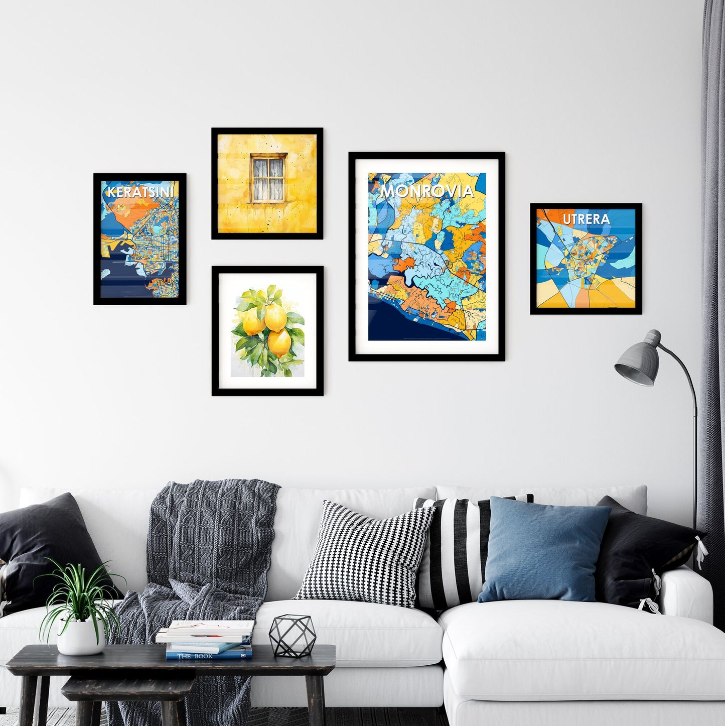 MONROVIA LIBERIA Vibrant Colorful Art Map Poster Blue Orange