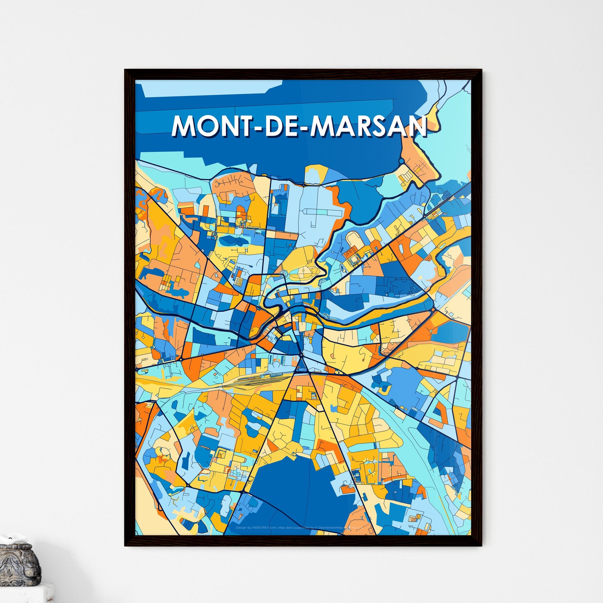 MONT-DE-MARSAN FRANCE Vibrant Colorful Art Map Poster Blue Orange