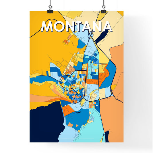 MONTANA BULGARIA Vibrant Colorful Art Map Poster