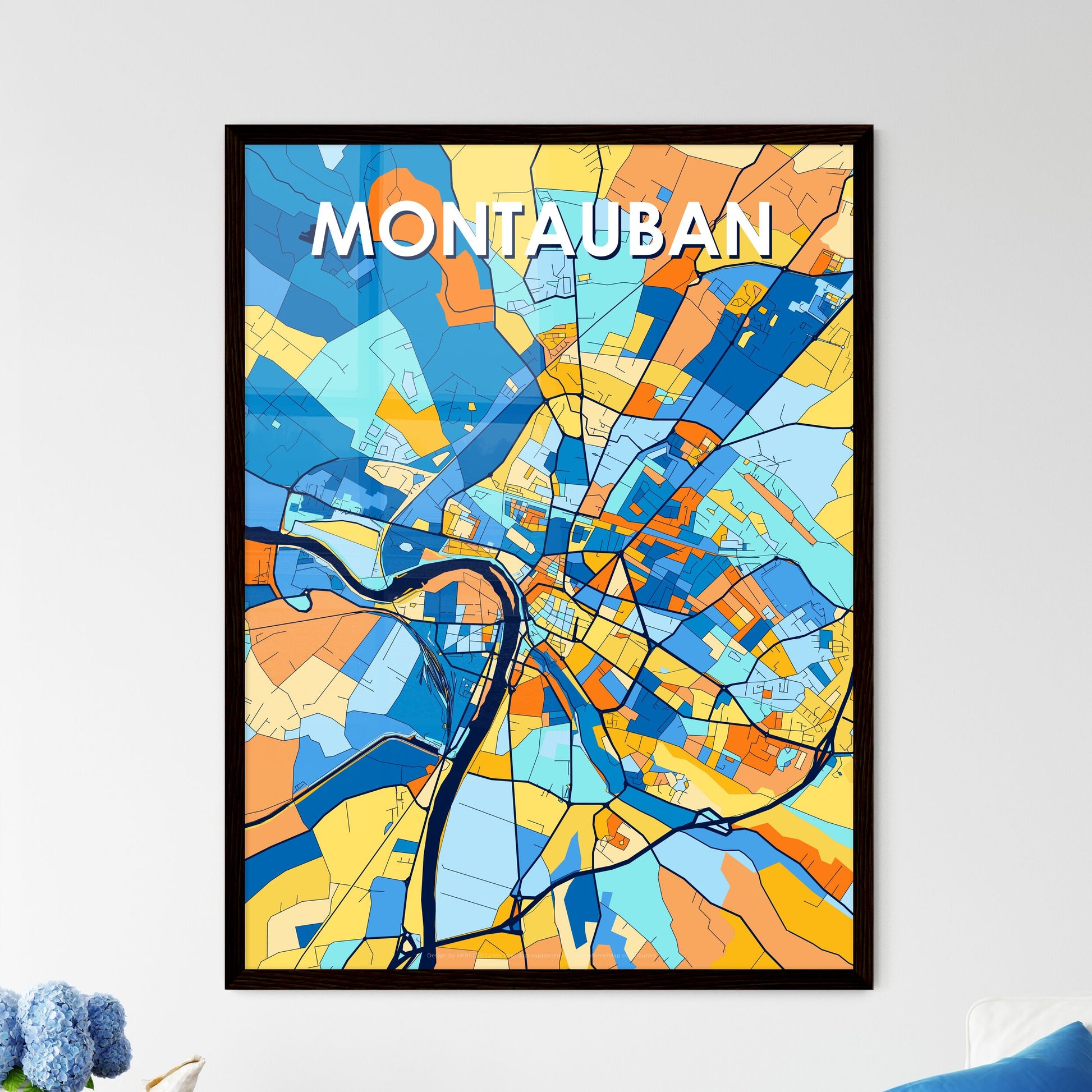 MONTAUBAN FRANCE Vibrant Colorful Art Map Poster Blue Orange