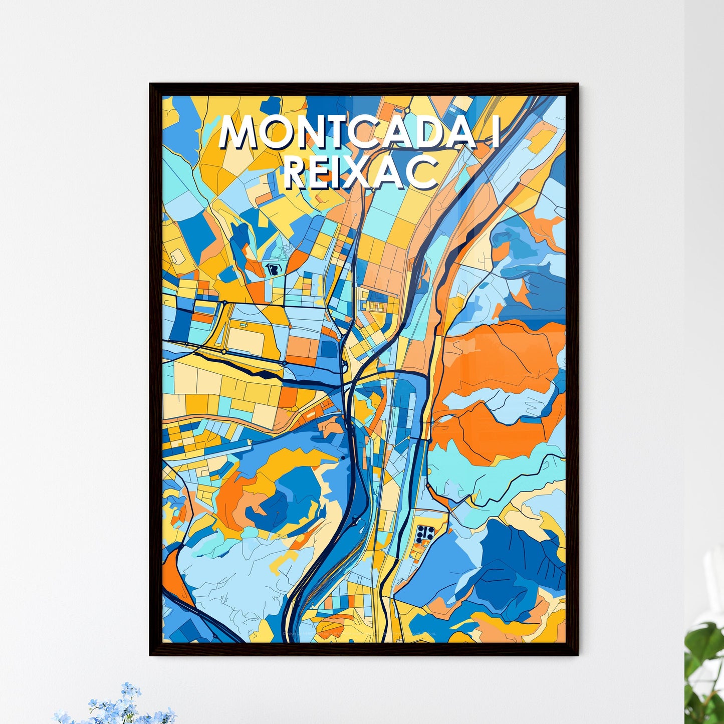 MONTCADA I REIXAC SPAIN Vibrant Colorful Art Map Poster Blue Orange