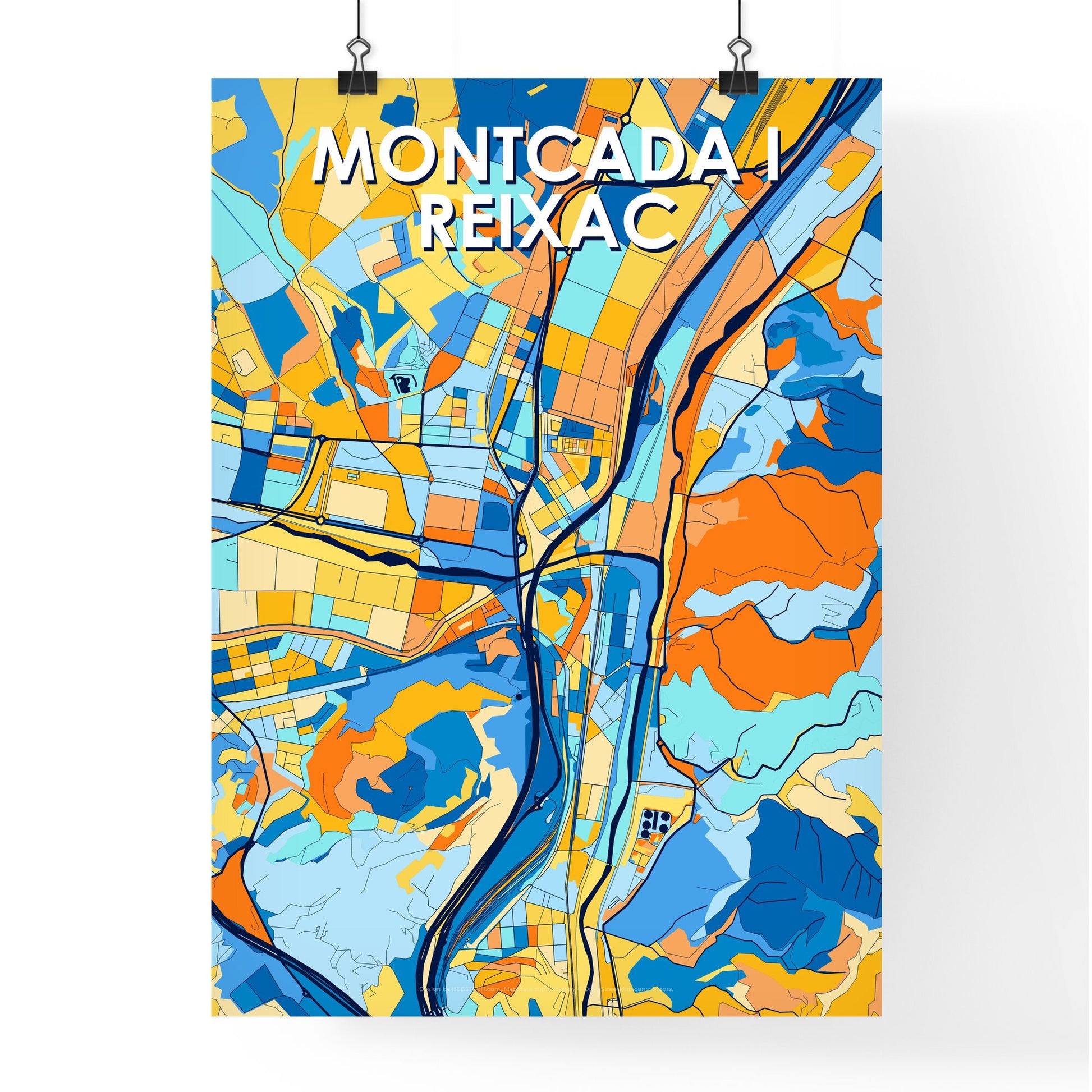 MONTCADA I REIXAC SPAIN Vibrant Colorful Art Map Poster Blue Orange