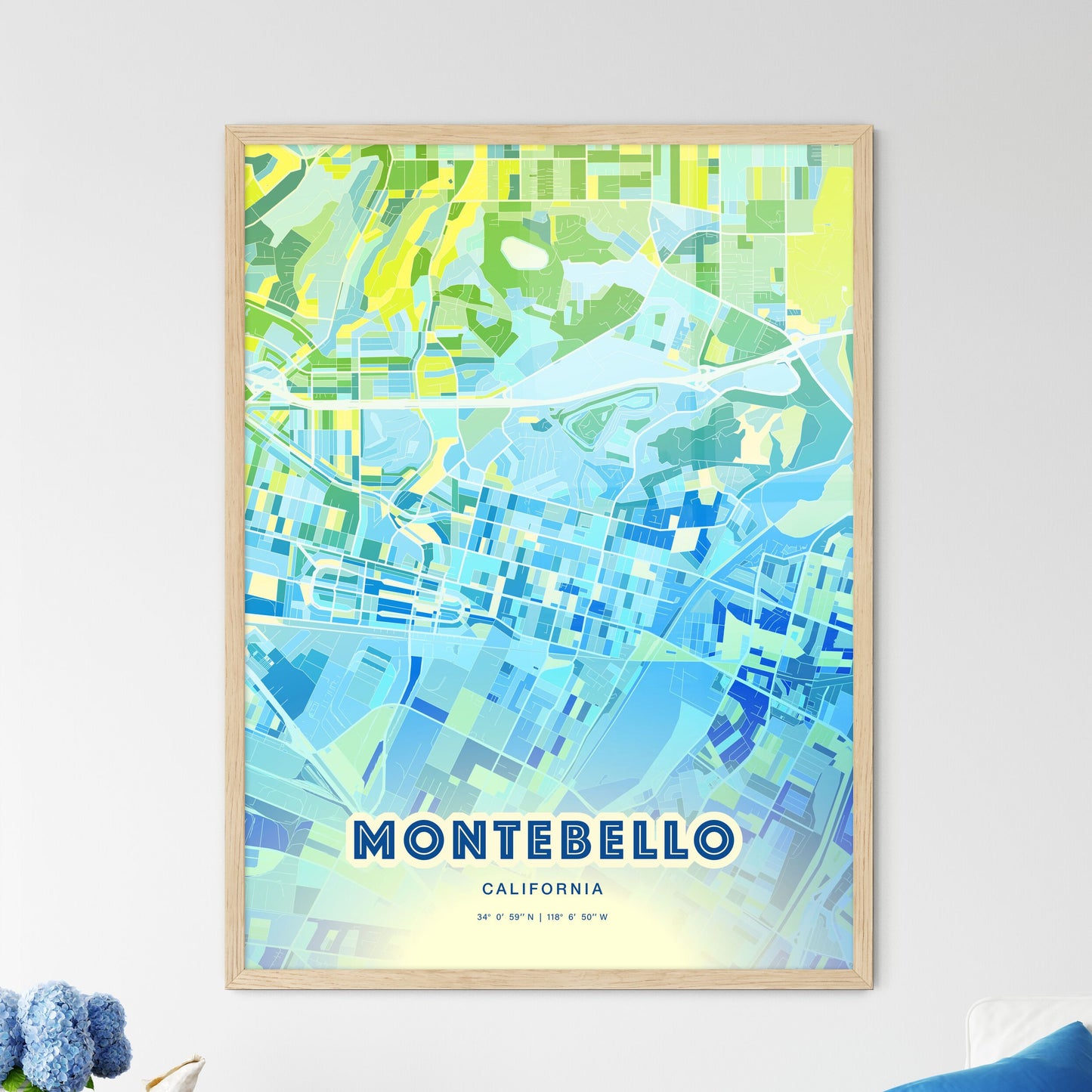 Colorful Montebello California Fine Art Map Cool Blue
