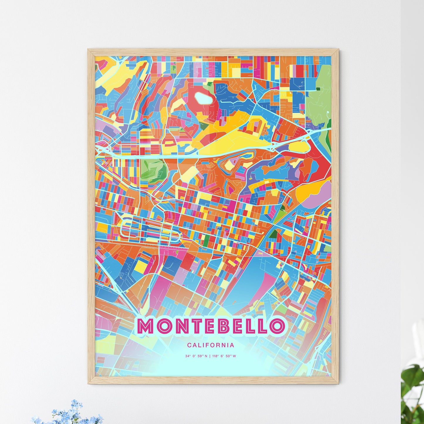 Colorful Montebello California Fine Art Map Crazy Colors