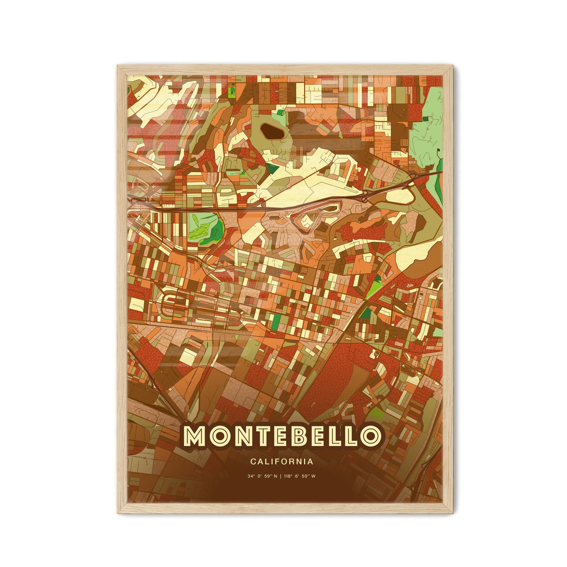 Colorful Montebello California Fine Art Map Farmhouse