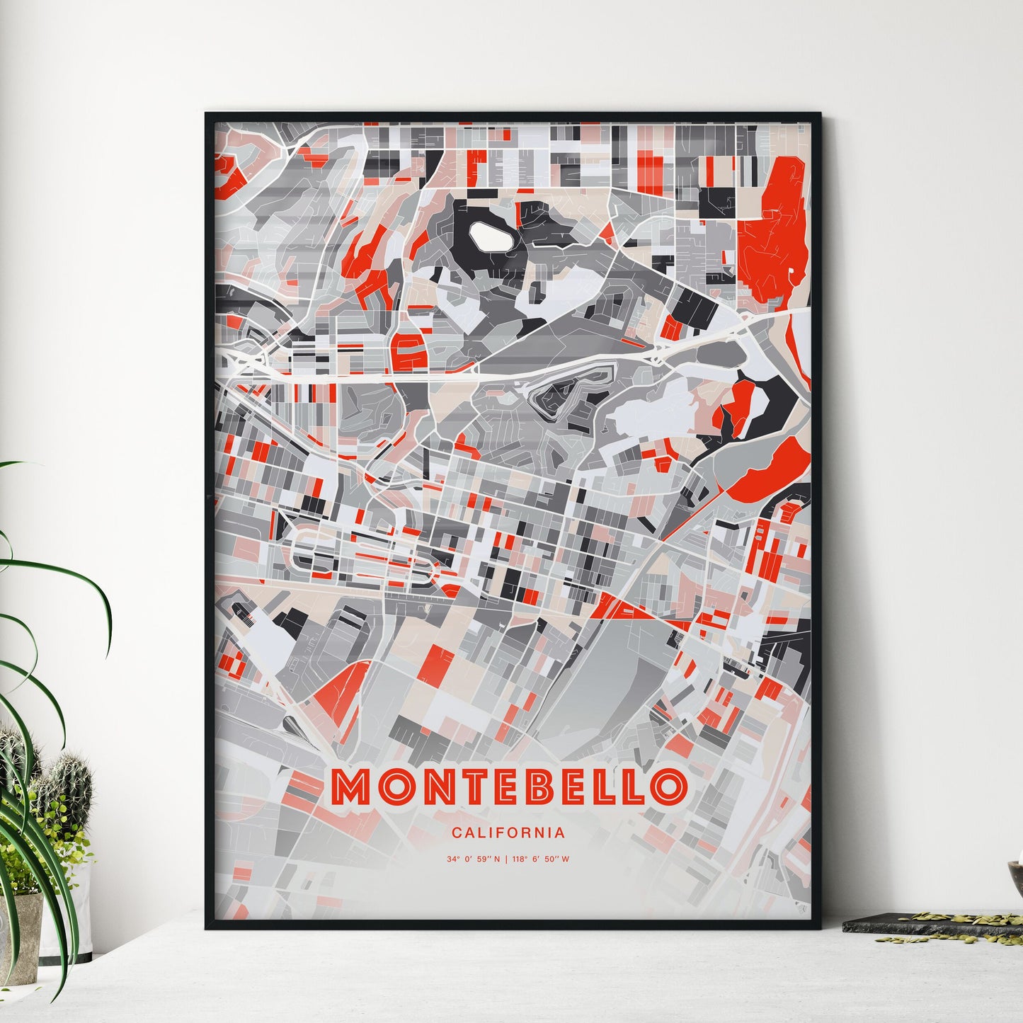 Colorful Montebello California Fine Art Map Modern Expressive