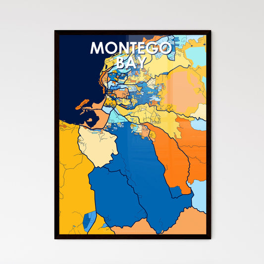 MONTEGO BAY JAMAICA Vibrant Colorful Art Map Poster Blue Orange