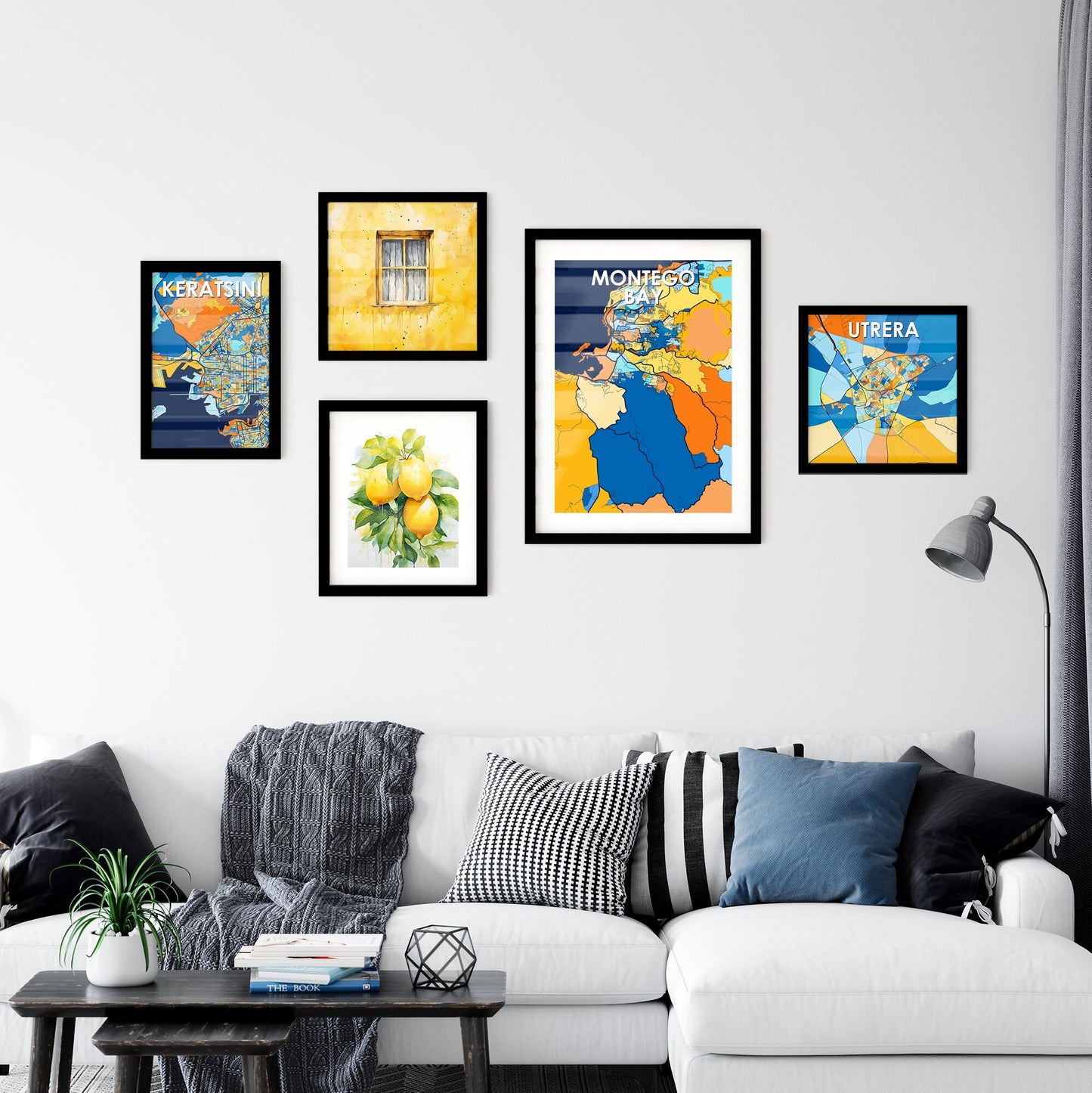 MONTEGO BAY JAMAICA Vibrant Colorful Art Map Poster Blue Orange