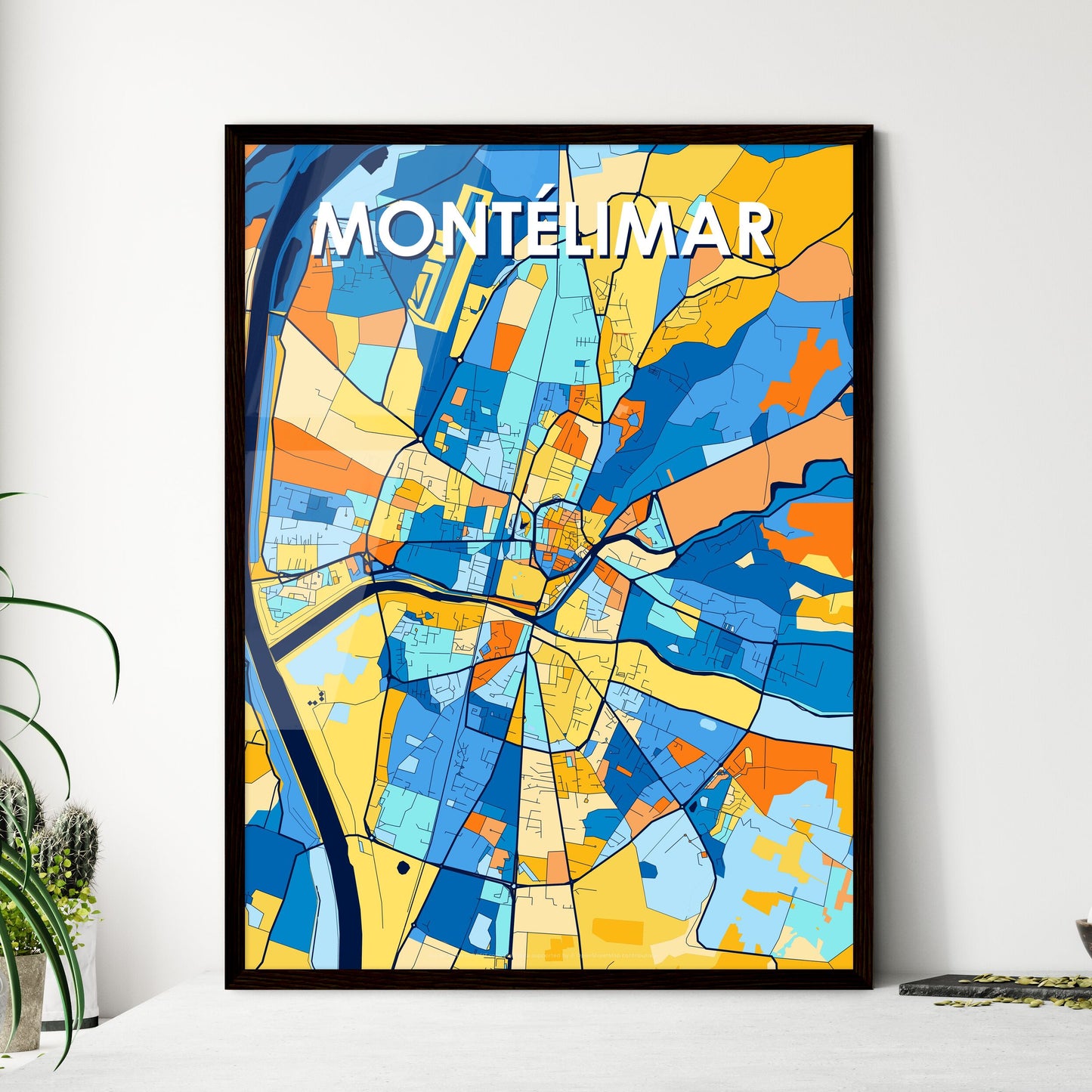 MONTÉLIMAR FRANCE Vibrant Colorful Art Map Poster Blue Orange