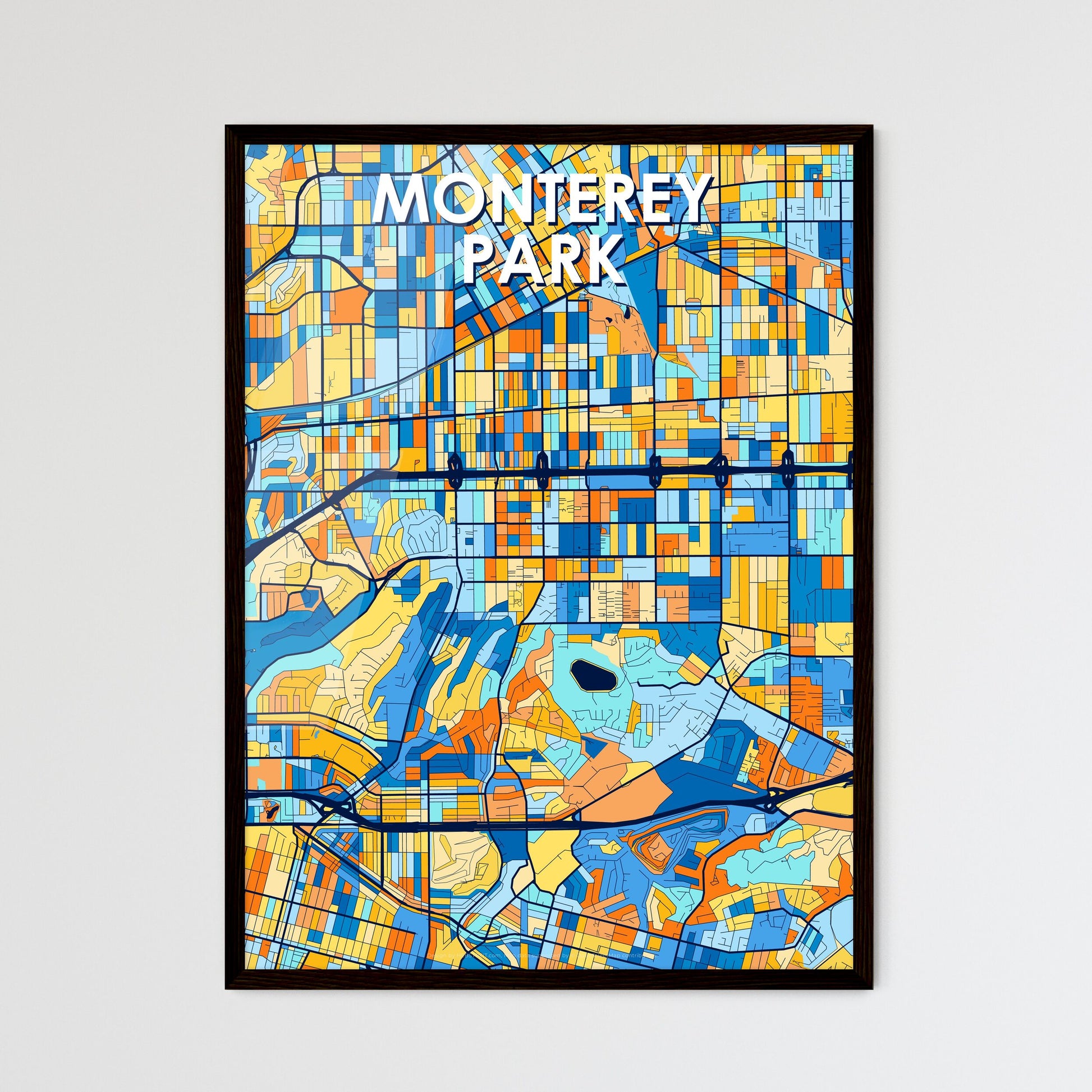 MONTEREY PARK CALIFORNIA Vibrant Colorful Art Map Poster Blue Orange