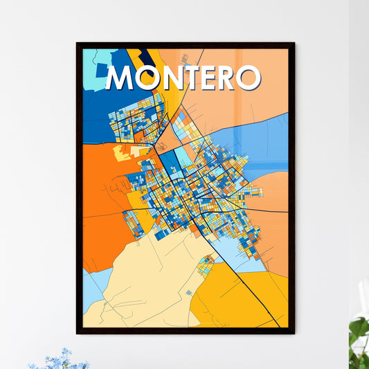 MONTERO BOLIVIA Vibrant Colorful Art Map Poster Blue Orange