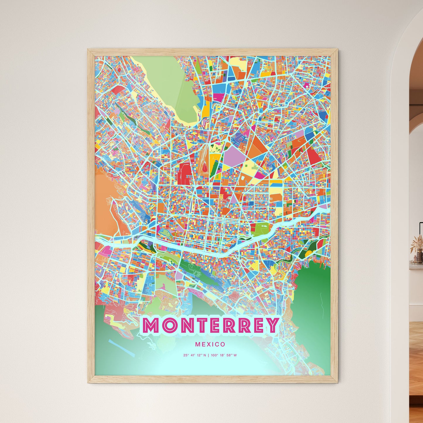 Colorful Monterrey Mexico Fine Art Map Crazy Colors