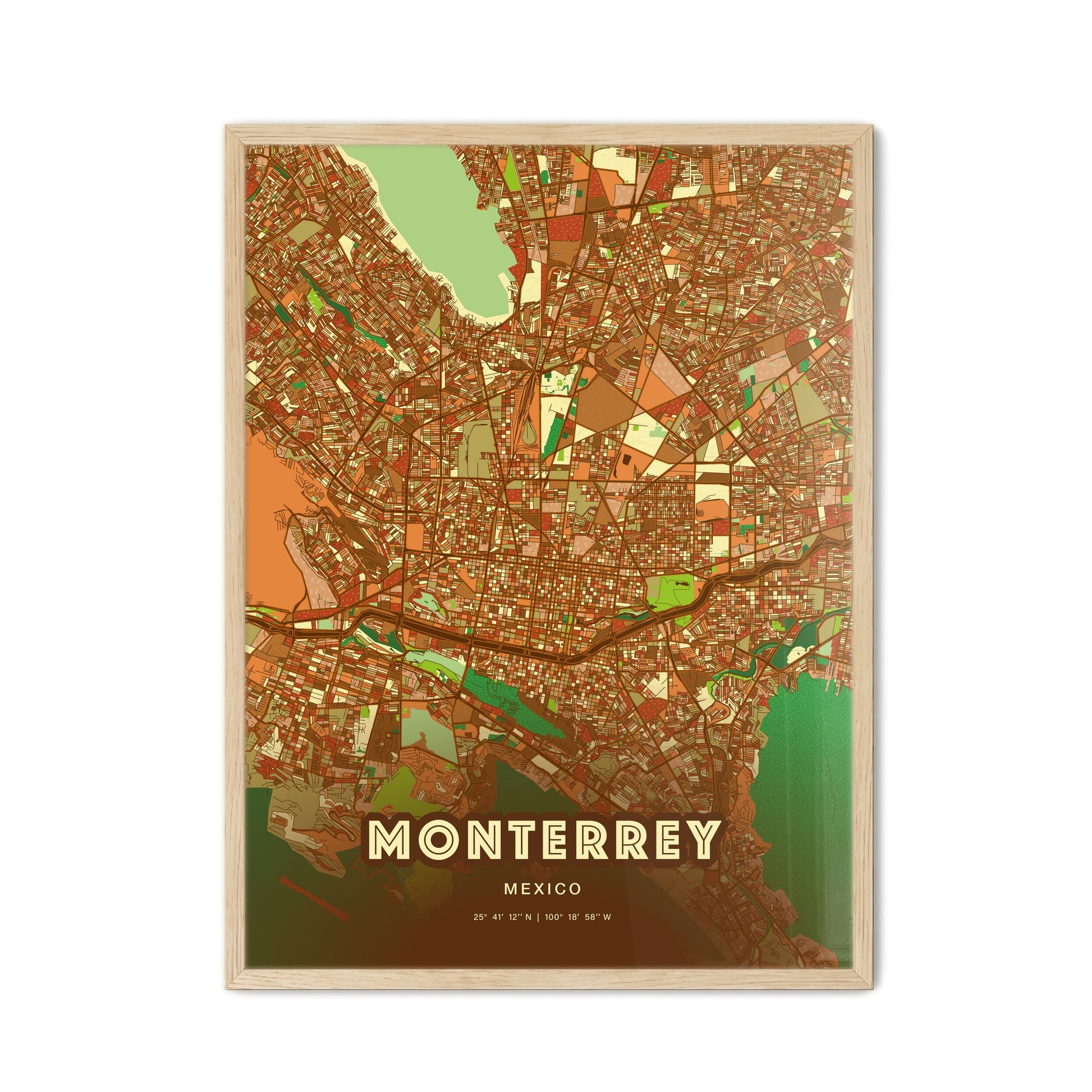 Colorful Monterrey Mexico Fine Art Map Farmhouse
