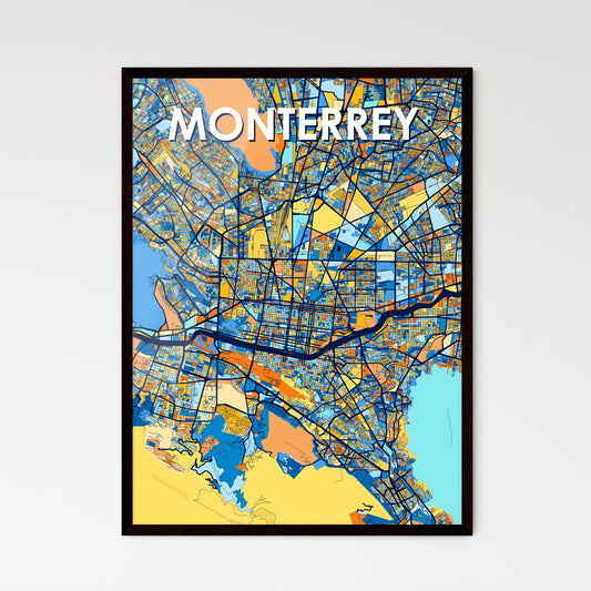 MONTERREY MEXICO Vibrant Colorful Art Map Poster Blue Orange