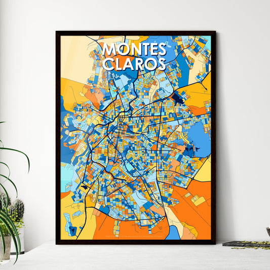 MONTES CLAROS BRAZIL Vibrant Colorful Art Map Poster Blue Orange