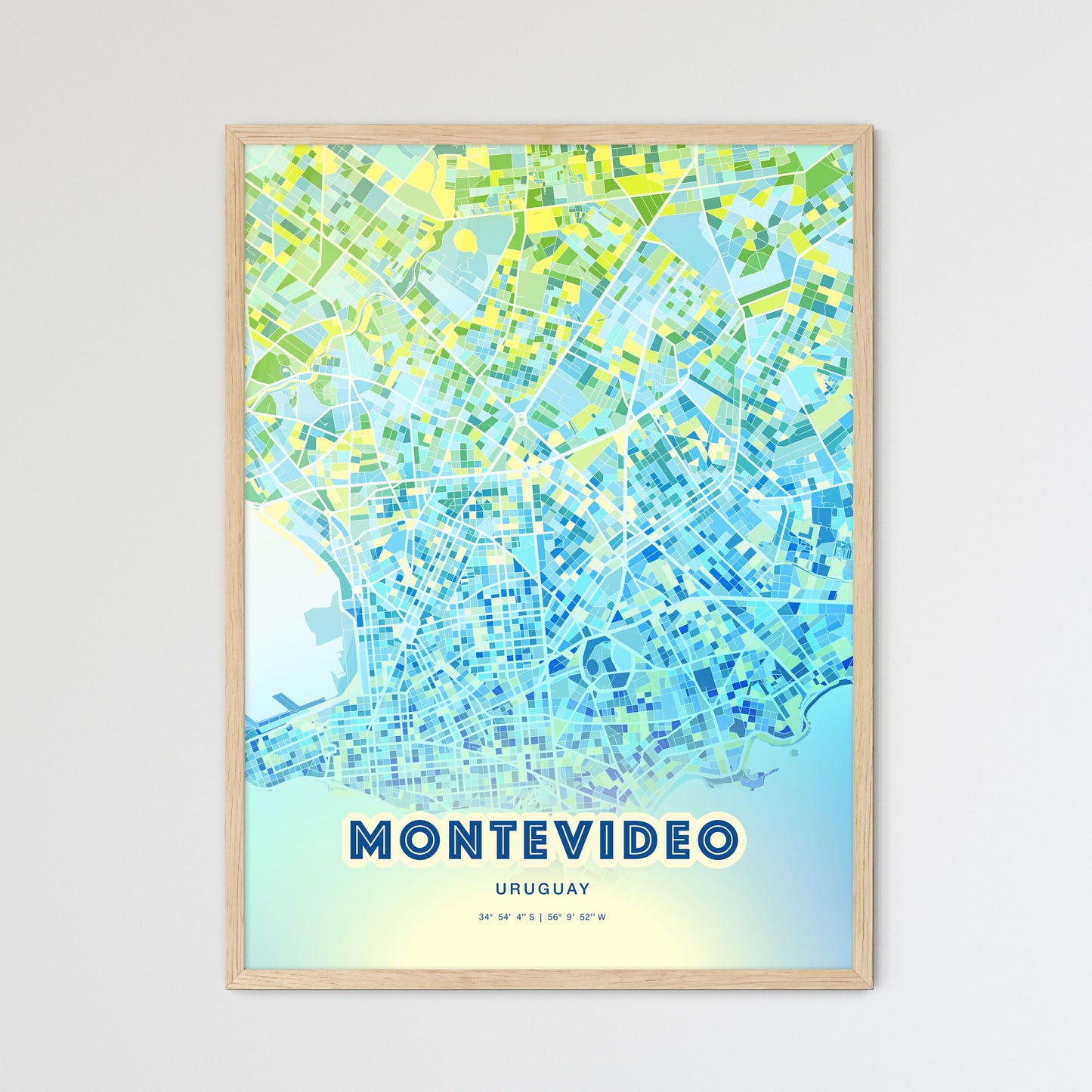 Colorful Montevideo Uruguay Fine Art Map Cool Blue