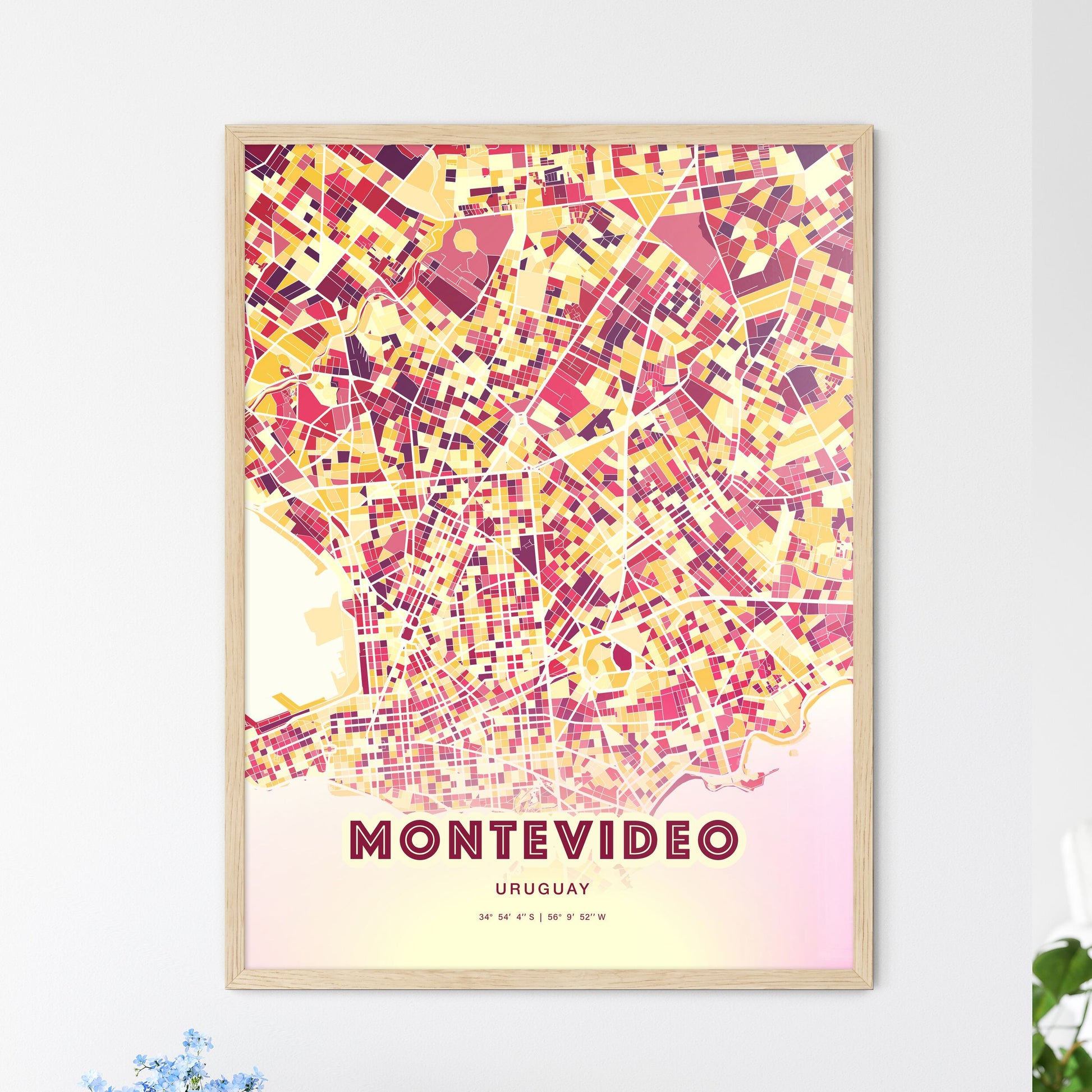 Colorful Montevideo Uruguay Fine Art Map Hot Red