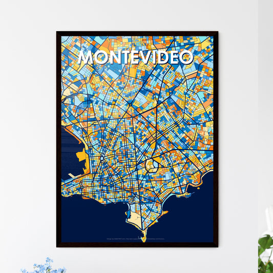 MONTEVIDEO URUGUAY Vibrant Colorful Art Map Poster Blue Orange