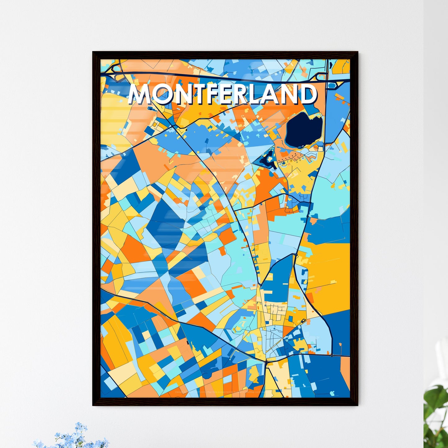 MONTFERLAND NETHERLANDS Vibrant Colorful Art Map Poster Blue Orange