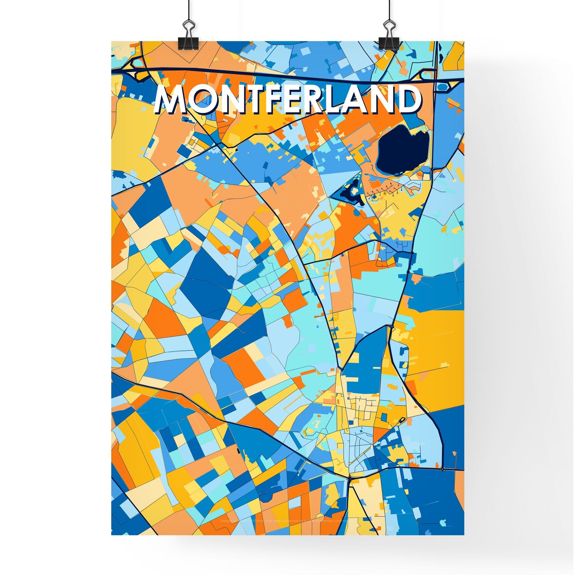 MONTFERLAND NETHERLANDS Vibrant Colorful Art Map Poster Blue Orange