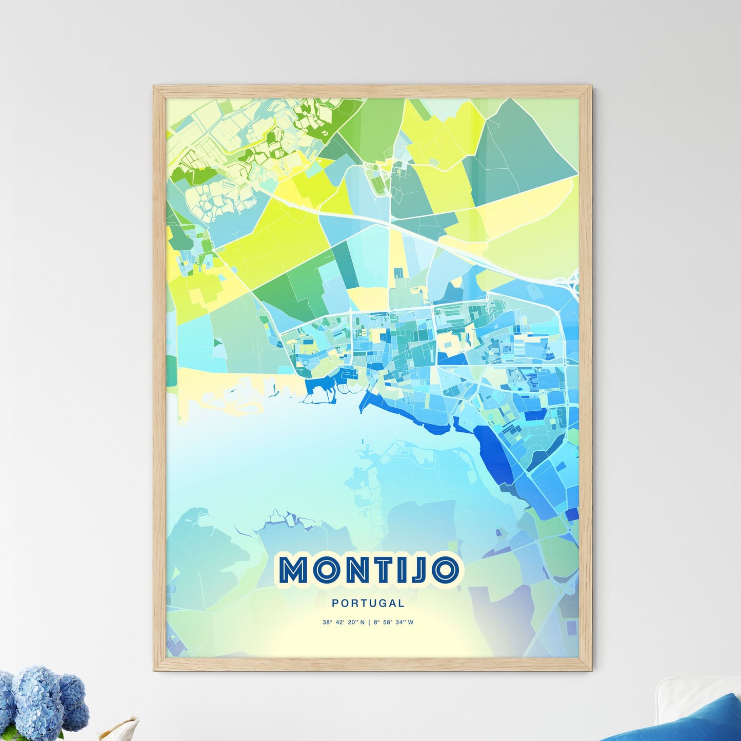 Colorful Montijo Portugal Fine Art Map Cool Blue