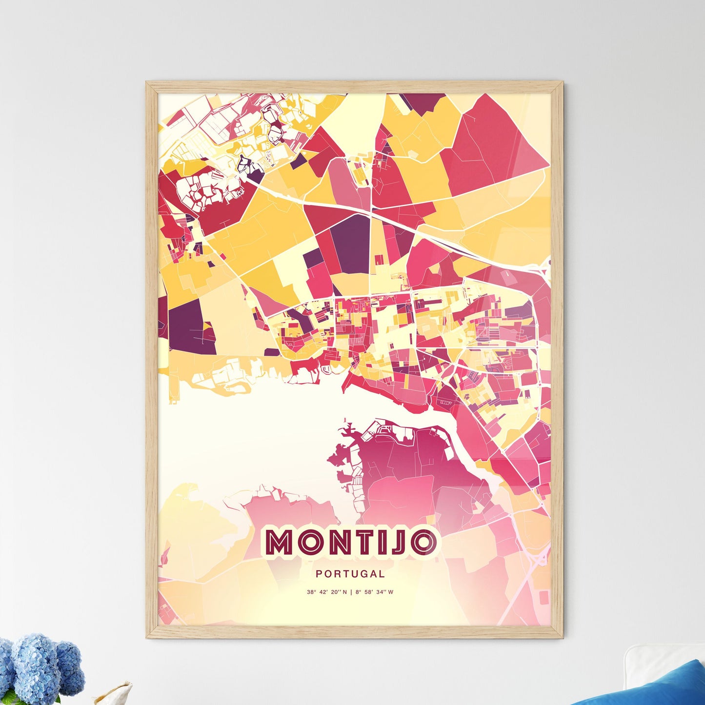 Colorful Montijo Portugal Fine Art Map Hot Red