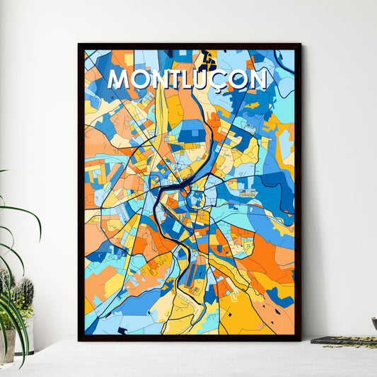 MONTLUÇON FRANCE Vibrant Colorful Art Map Poster Blue Orange