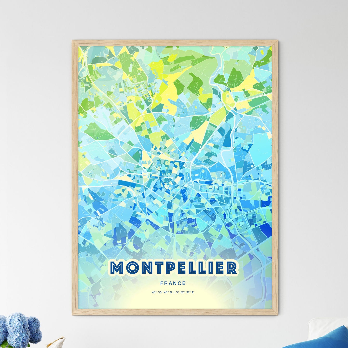 Colorful Montpellier France Fine Art Map Cool Blue