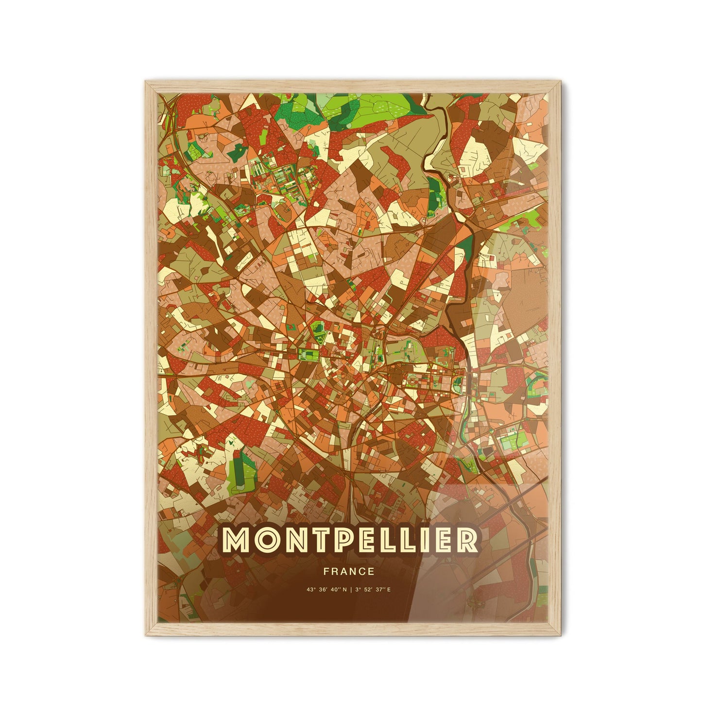 Colorful Montpellier France Fine Art Map Farmhouse