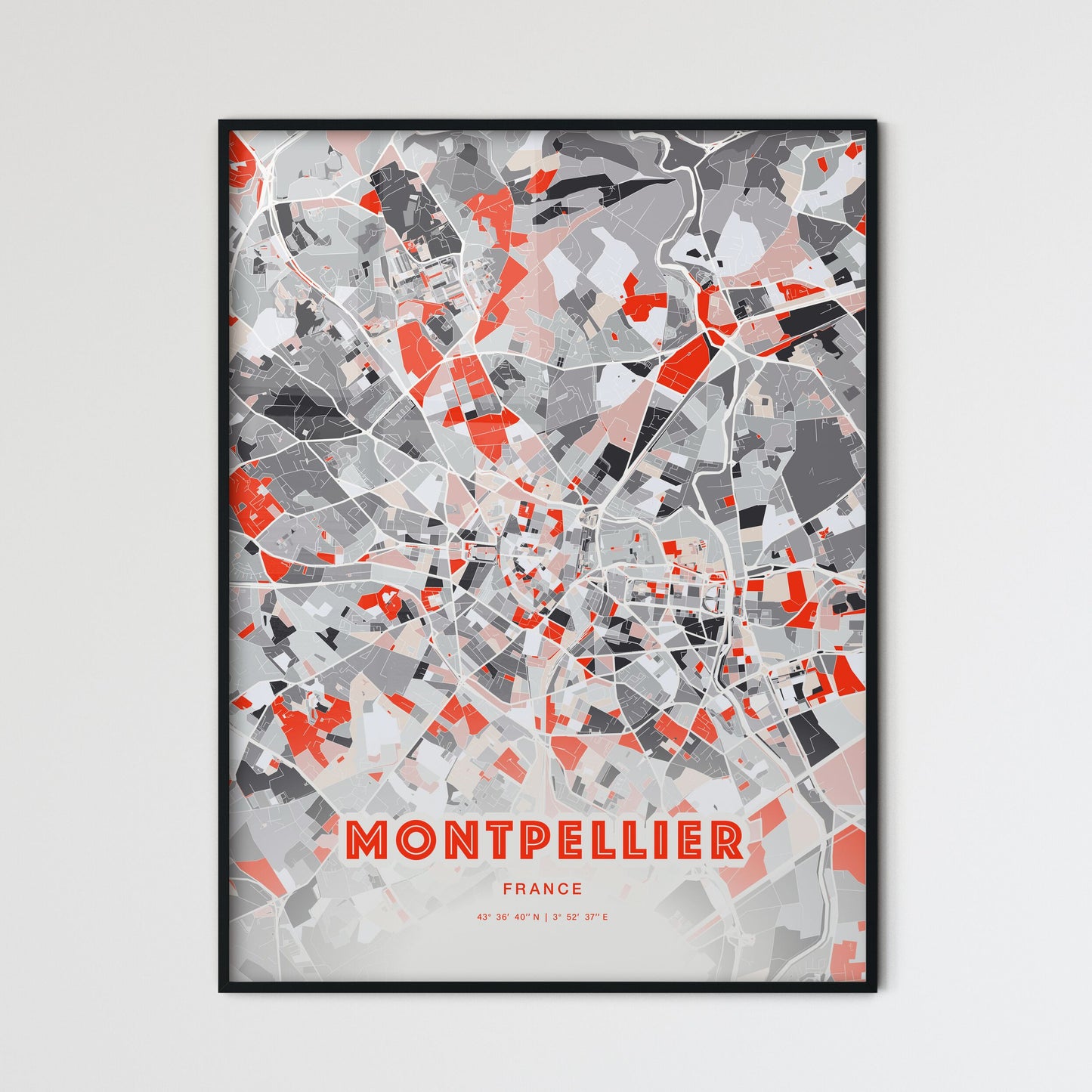 Colorful Montpellier France Fine Art Map Modern Expressive