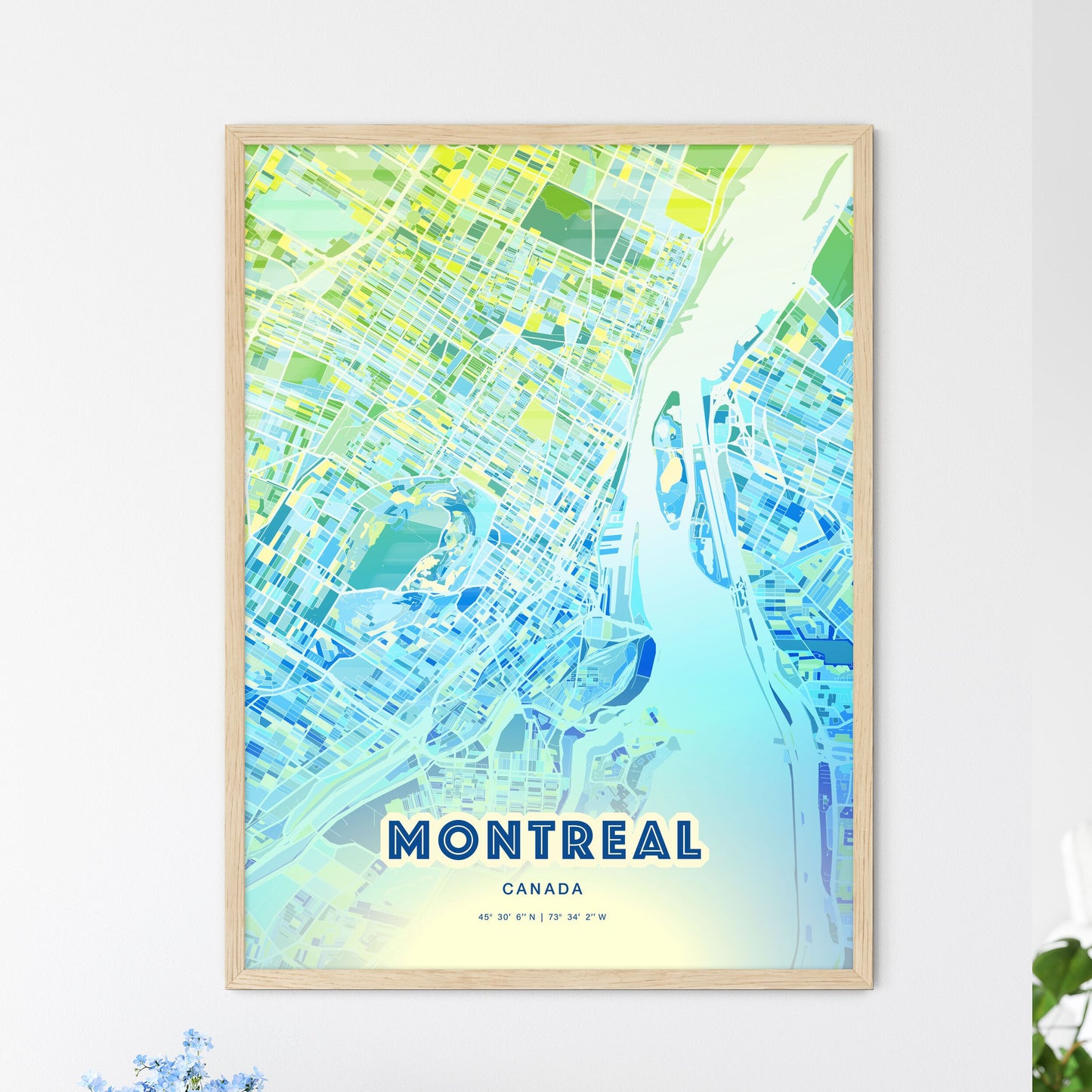 Colorful Montreal Canada Fine Art Map Cool Blue