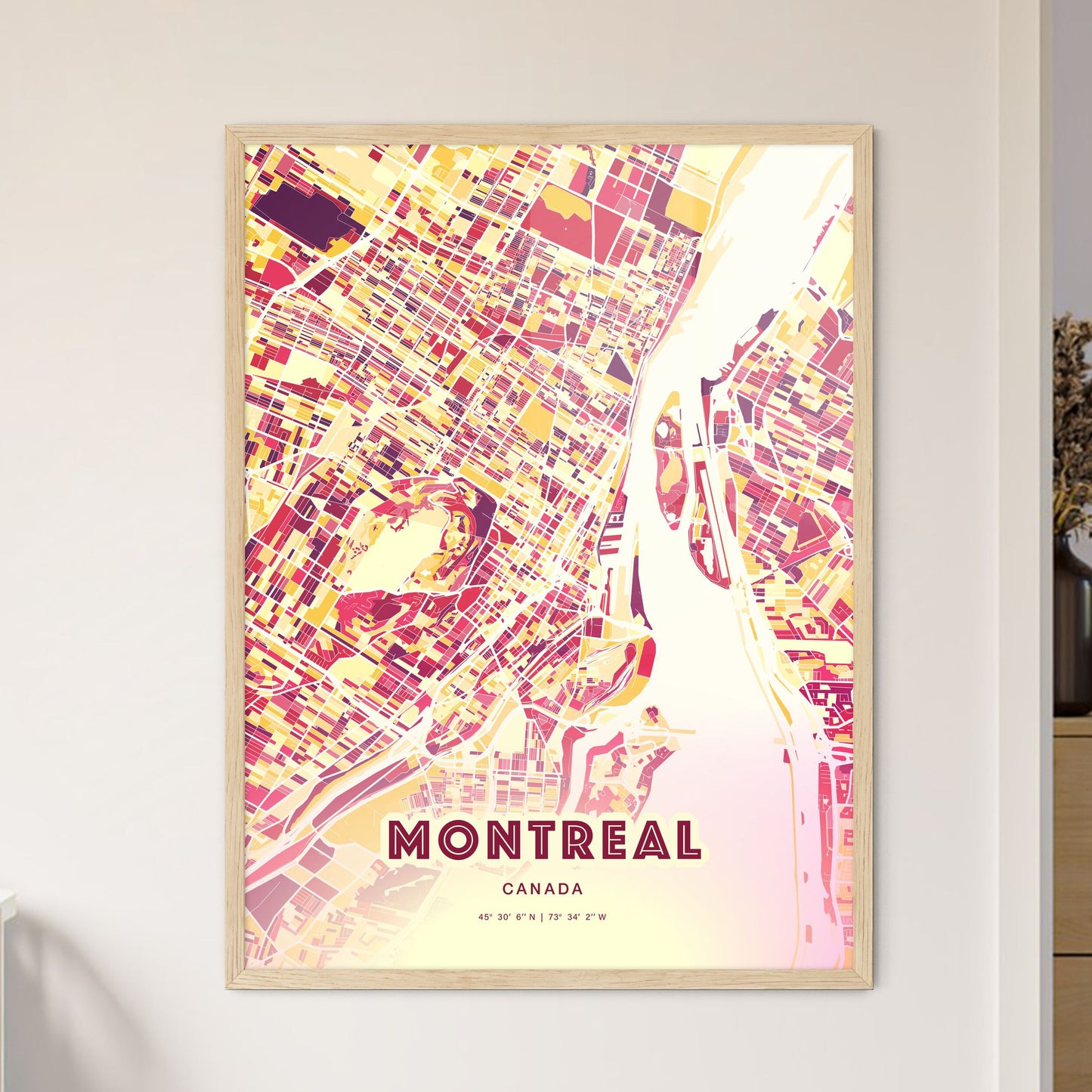 Colorful Montreal Canada Fine Art Map Hot Red