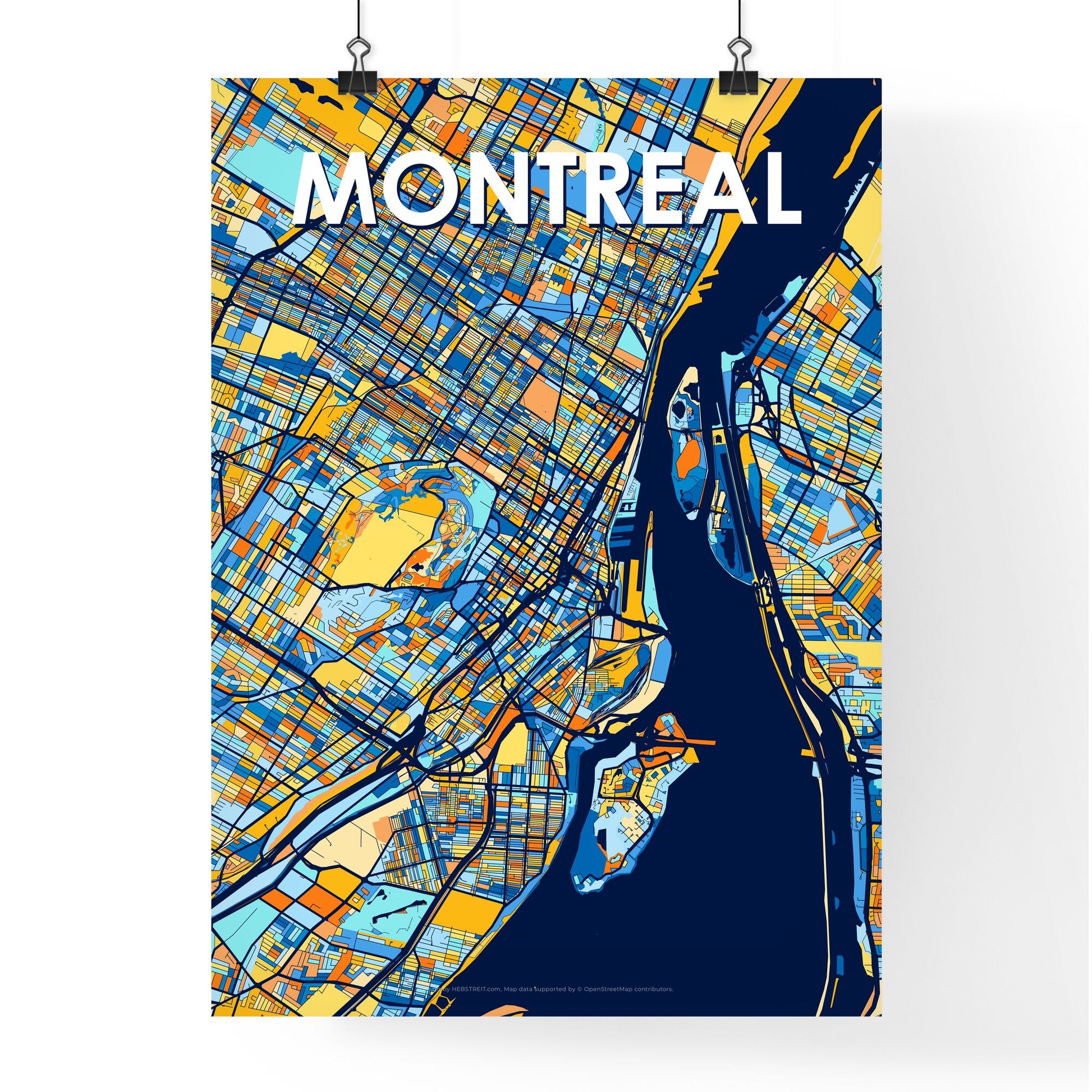 MONTREAL CANADA Vibrant Colorful Art Map Poster Blue Orange