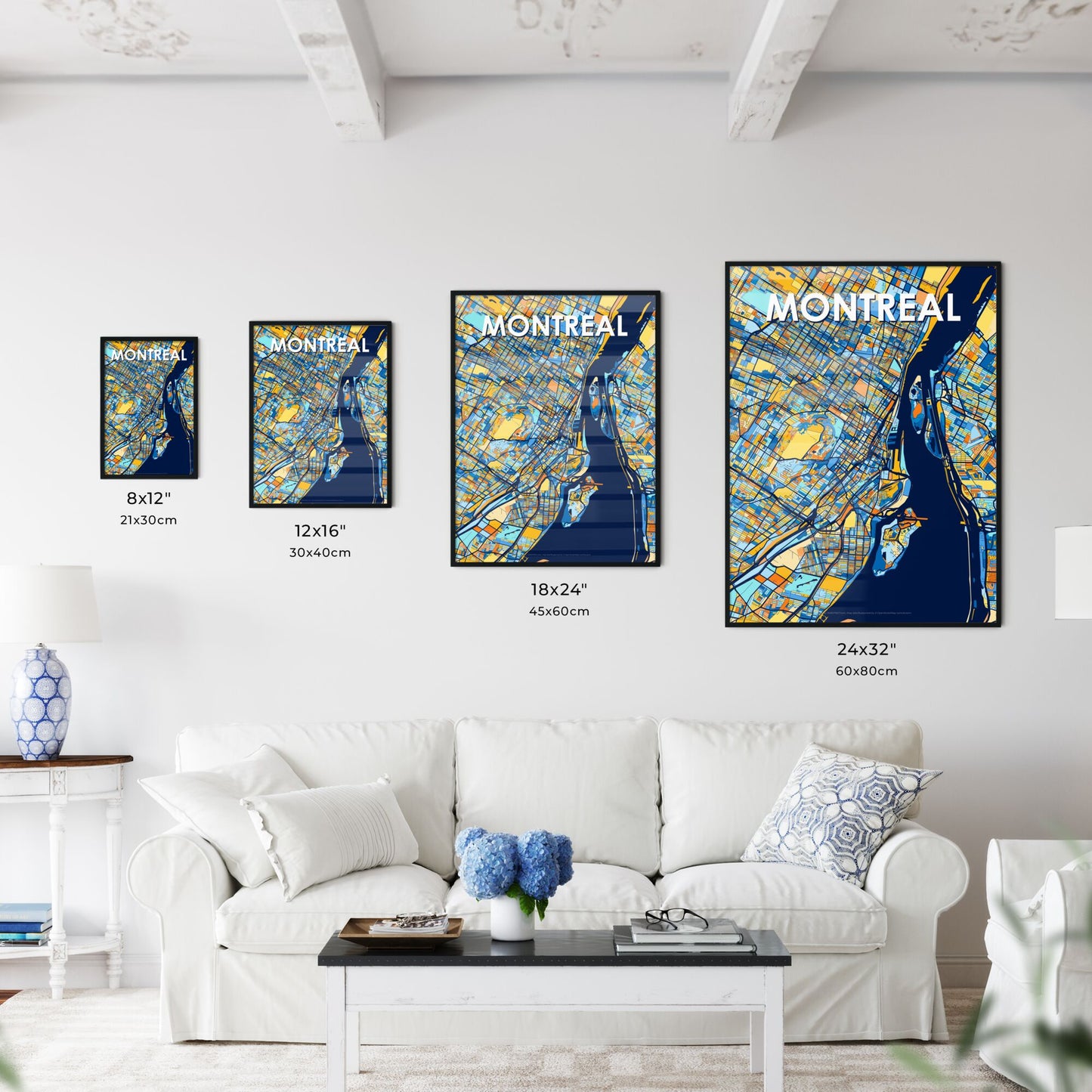 MONTREAL CANADA Vibrant Colorful Art Map Poster Blue Orange