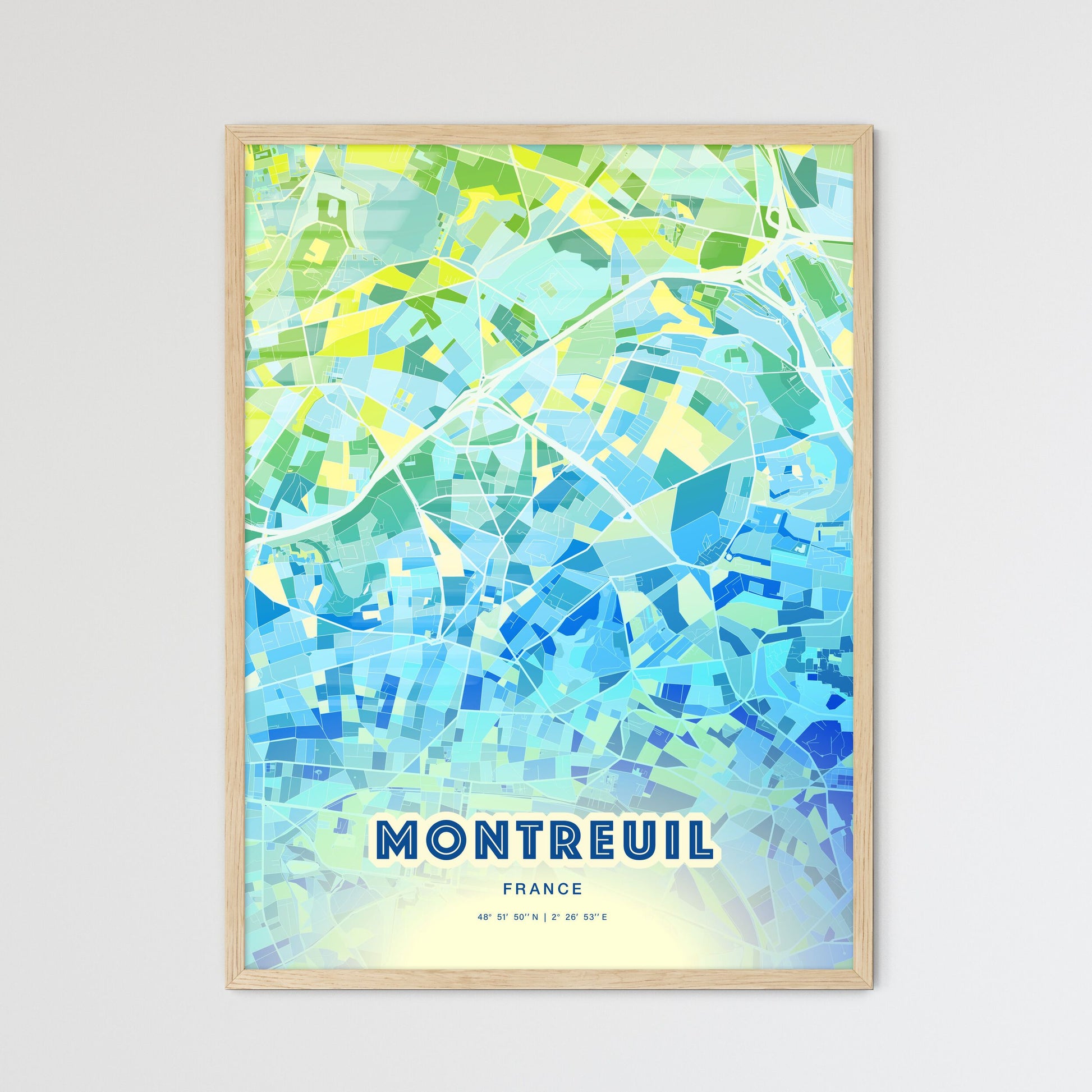 Colorful Montreuil France Fine Art Map Cool Blue