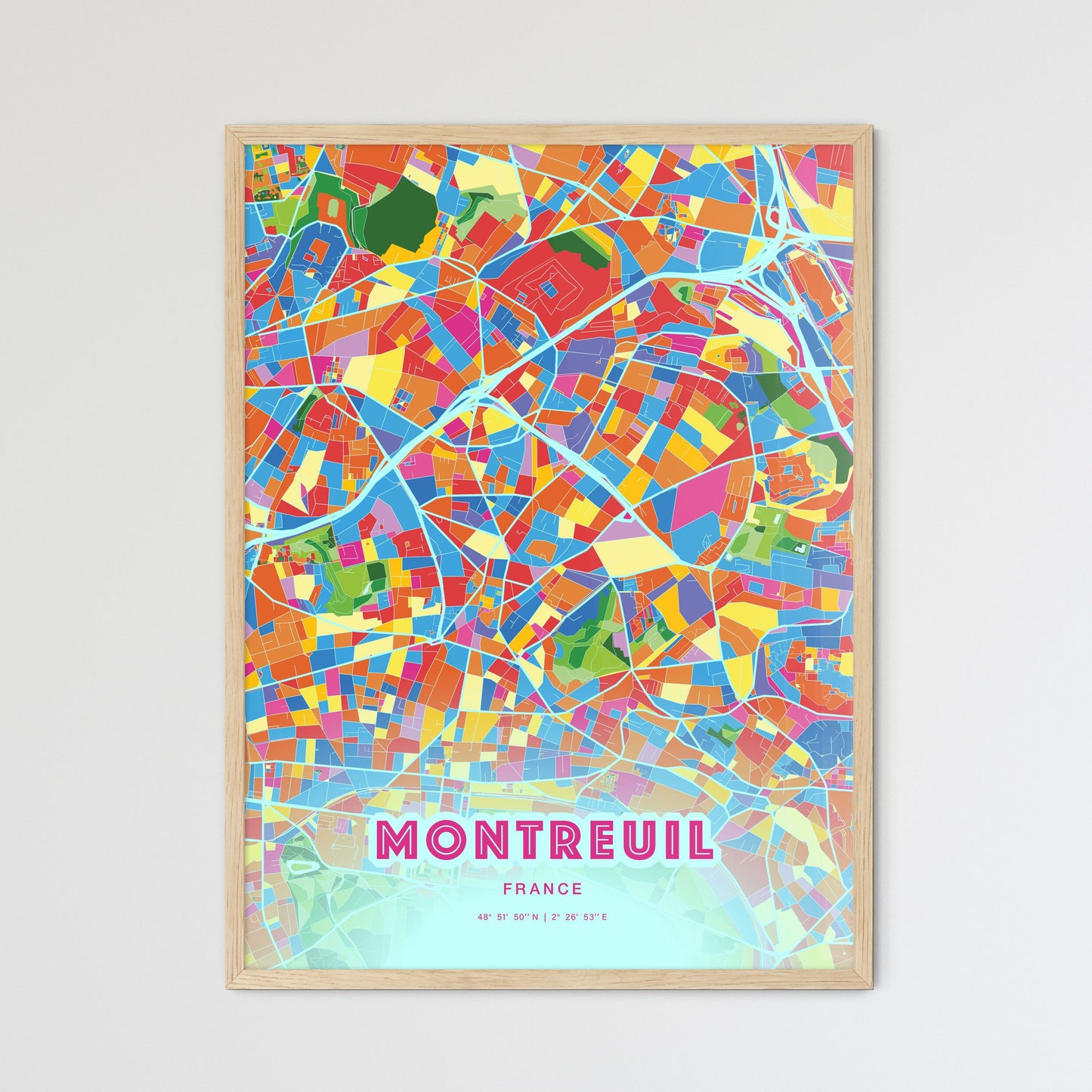 Colorful Montreuil France Fine Art Map Crazy Colors