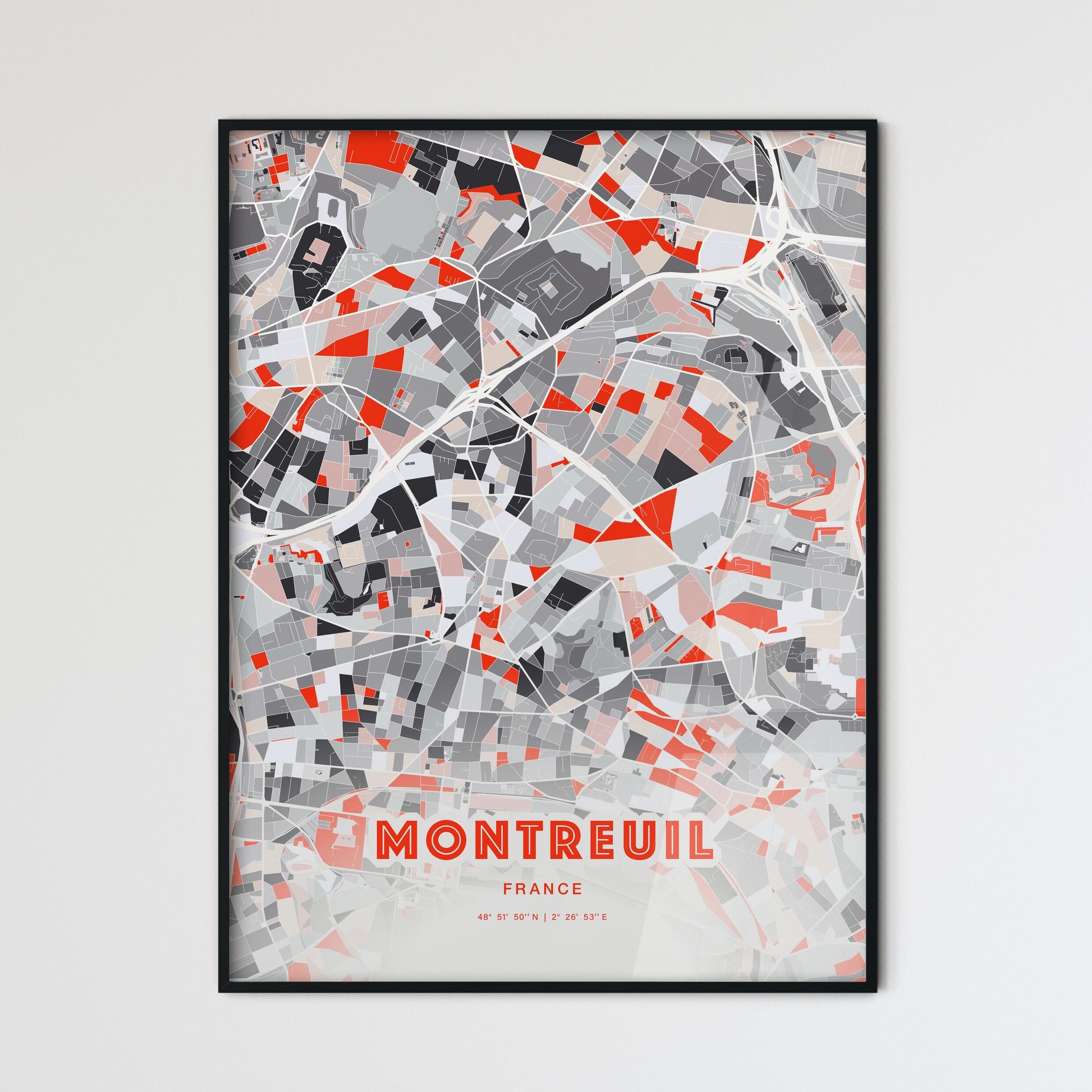 Colorful Montreuil France Fine Art Map Modern Expressive