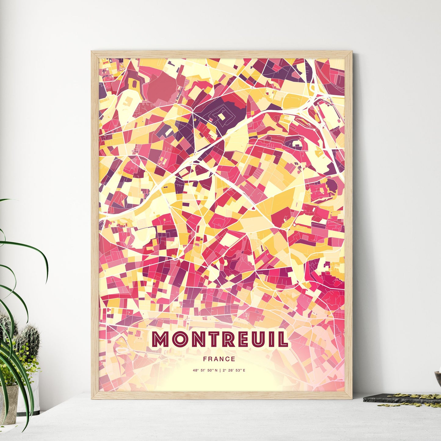 Colorful Montreuil France Fine Art Map Hot Red