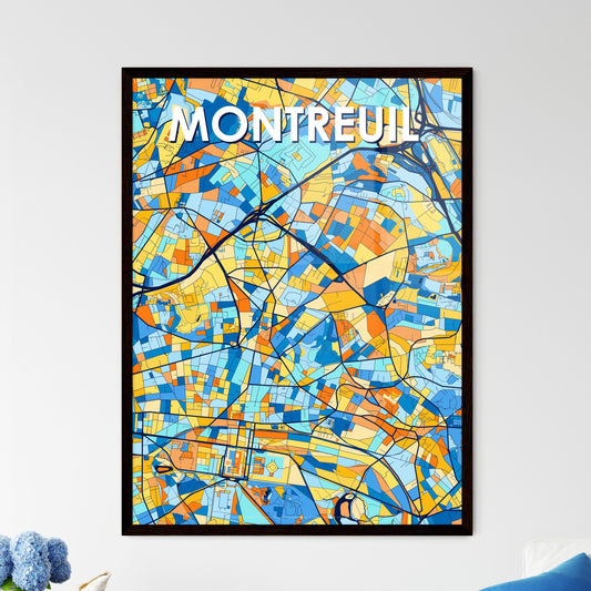 MONTREUIL FRANCE Vibrant Colorful Art Map Poster Blue Orange