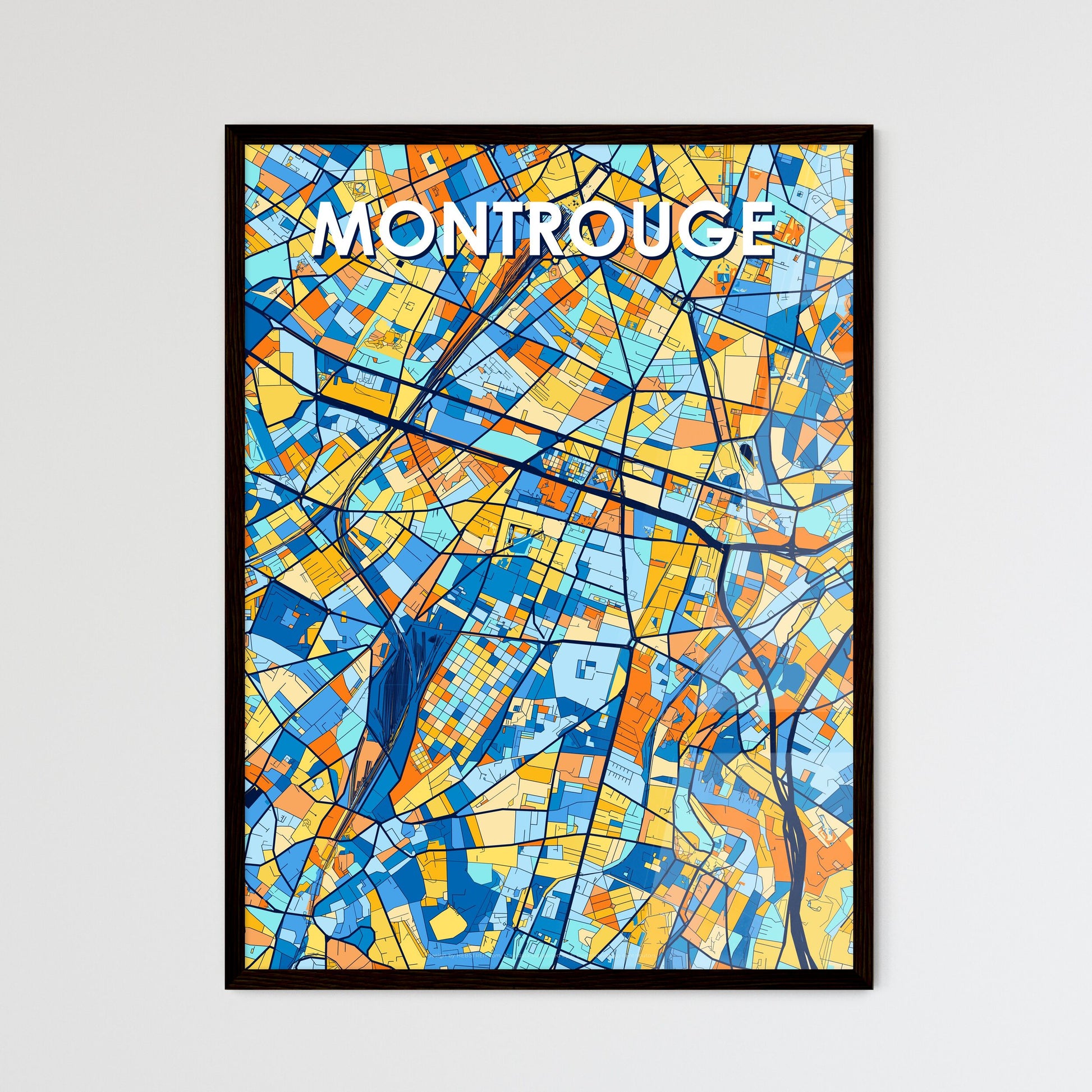 MONTROUGE FRANCE Vibrant Colorful Art Map Poster Blue Orange