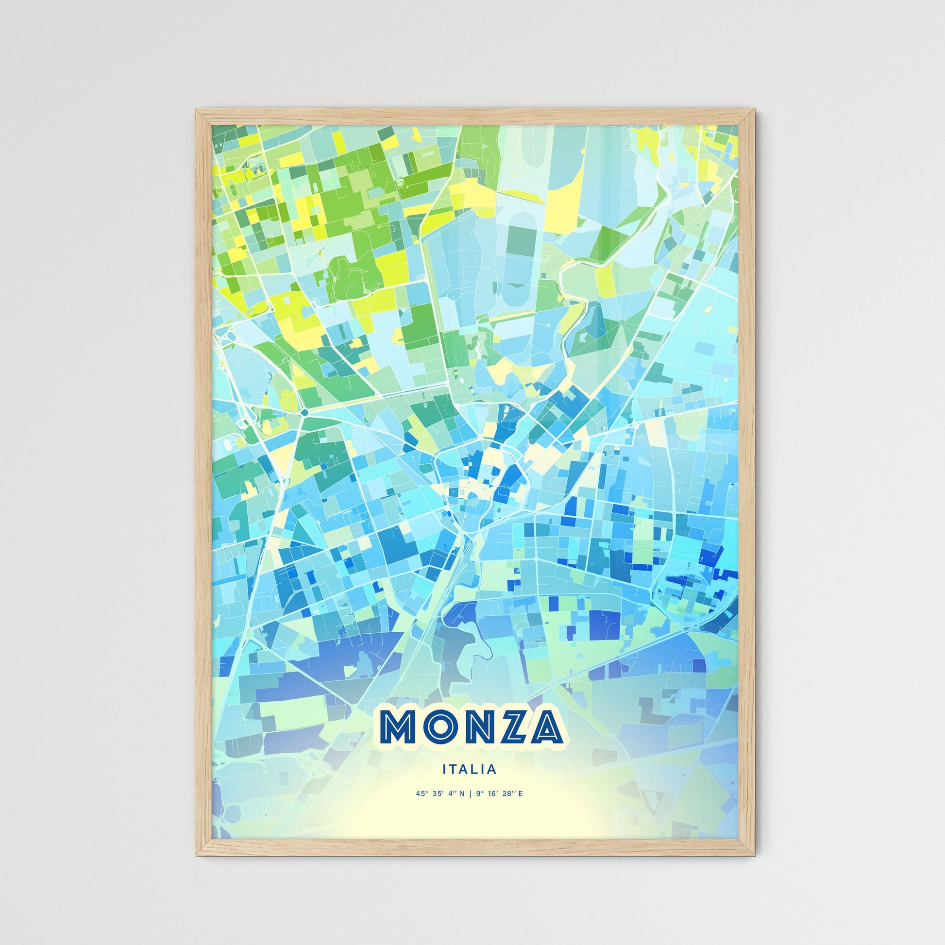 Colorful Monza Italy Fine Art Map Cool Blue