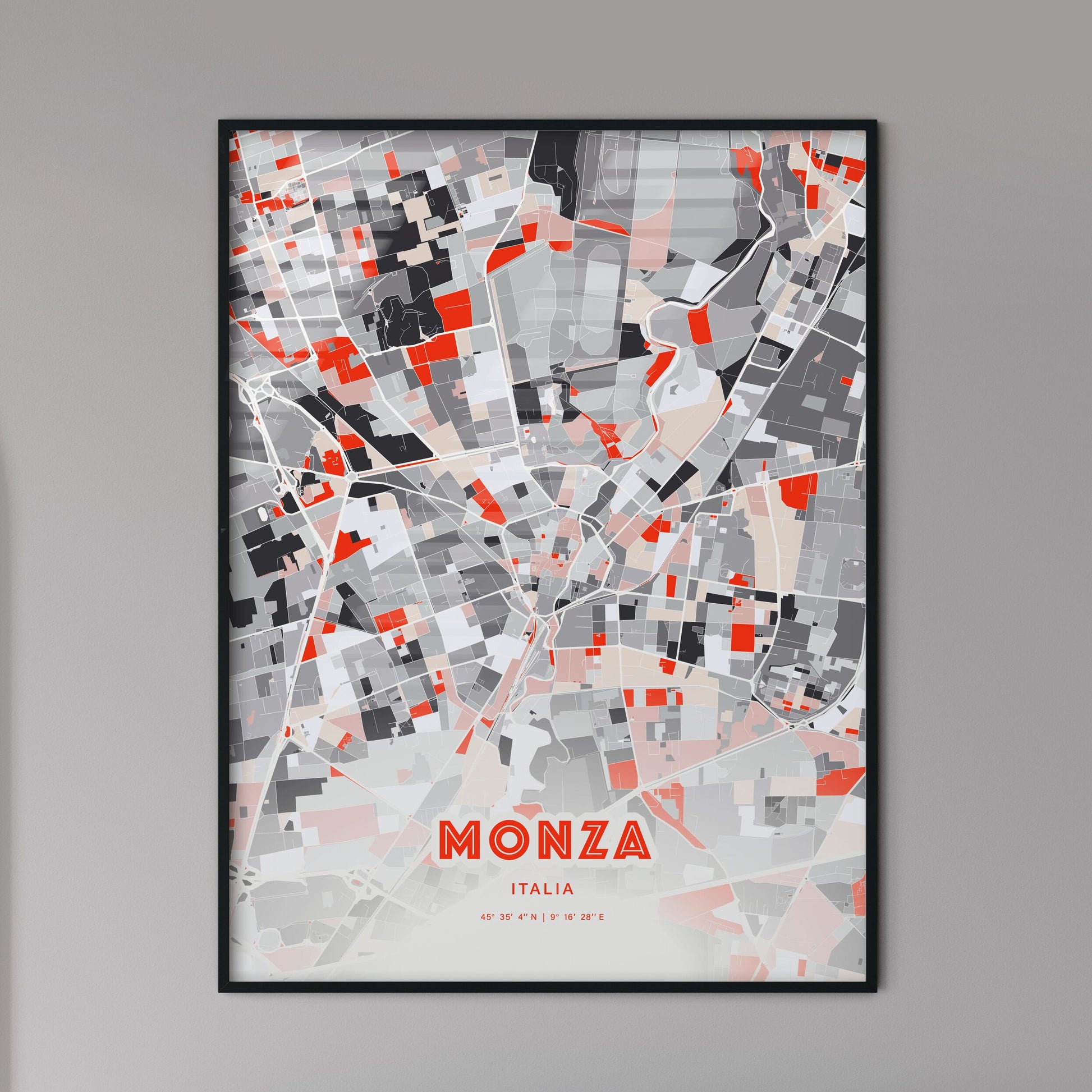 Colorful Monza Italy Fine Art Map Modern Expressive