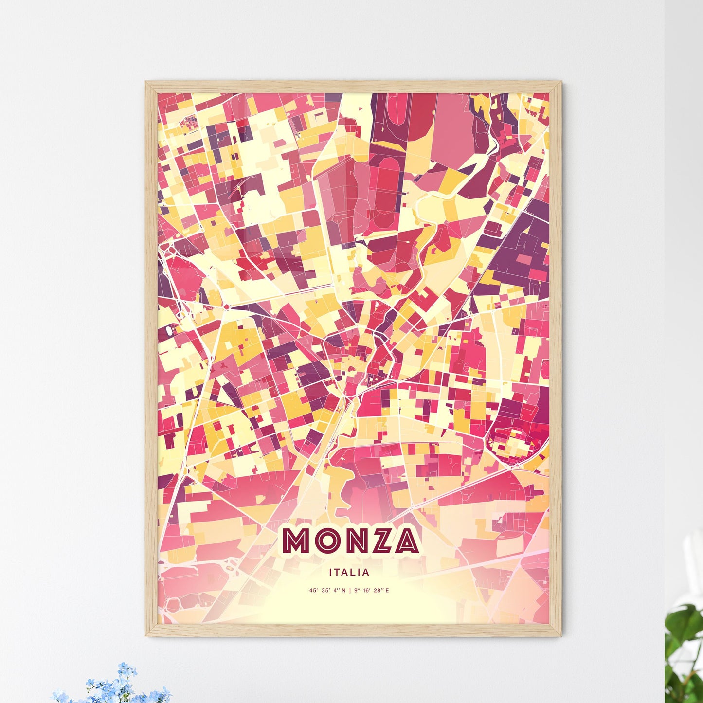 Colorful Monza Italy Fine Art Map Hot Red