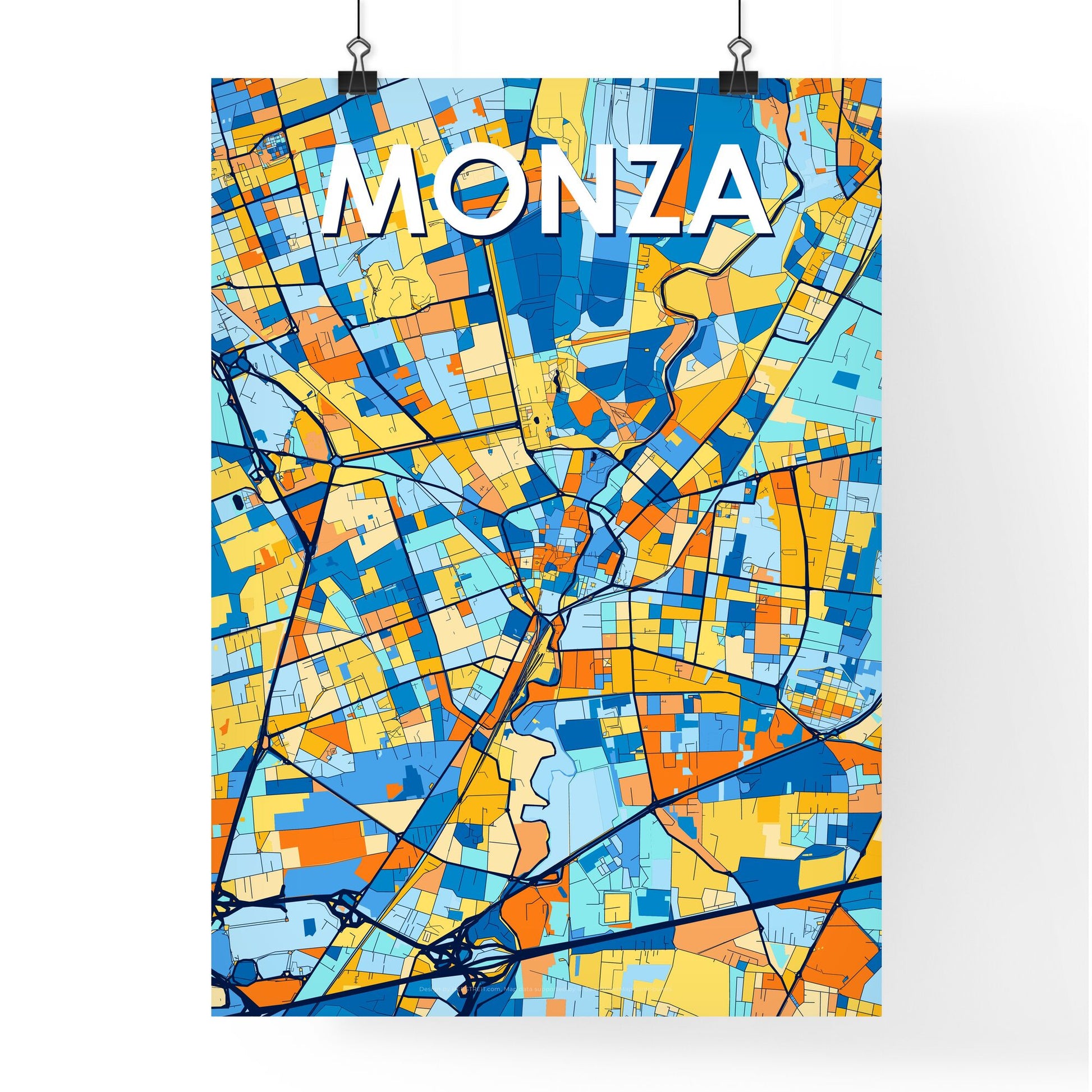 MONZA ITALY Vibrant Colorful Art Map Poster Blue Orange