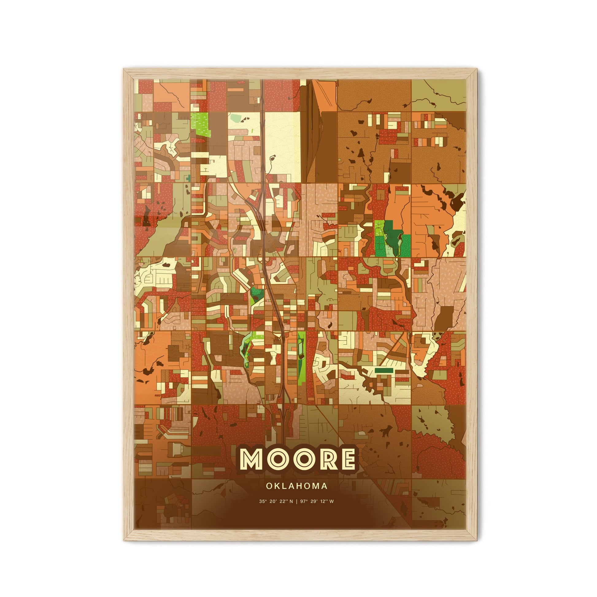 Colorful Moore Oklahoma Fine Art Map Farmhouse