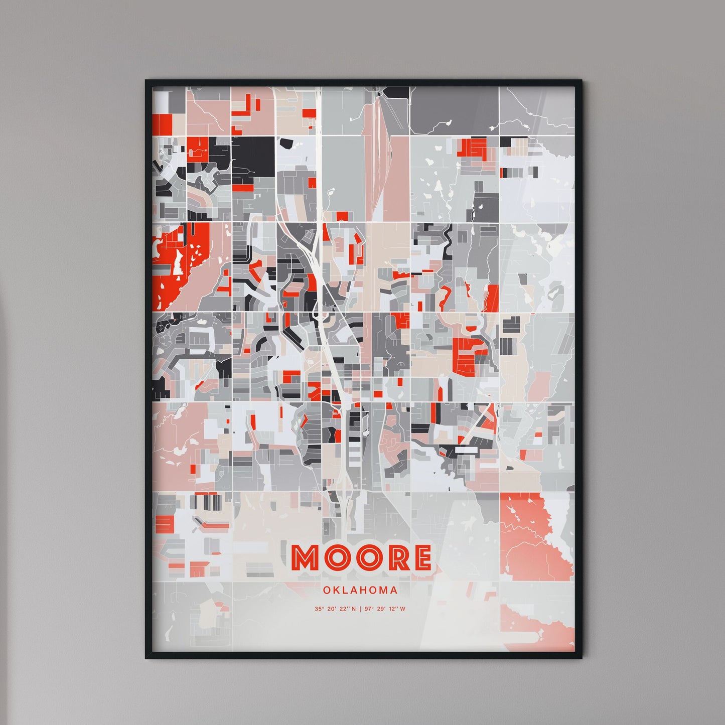 Colorful Moore Oklahoma Fine Art Map Modern Expressive