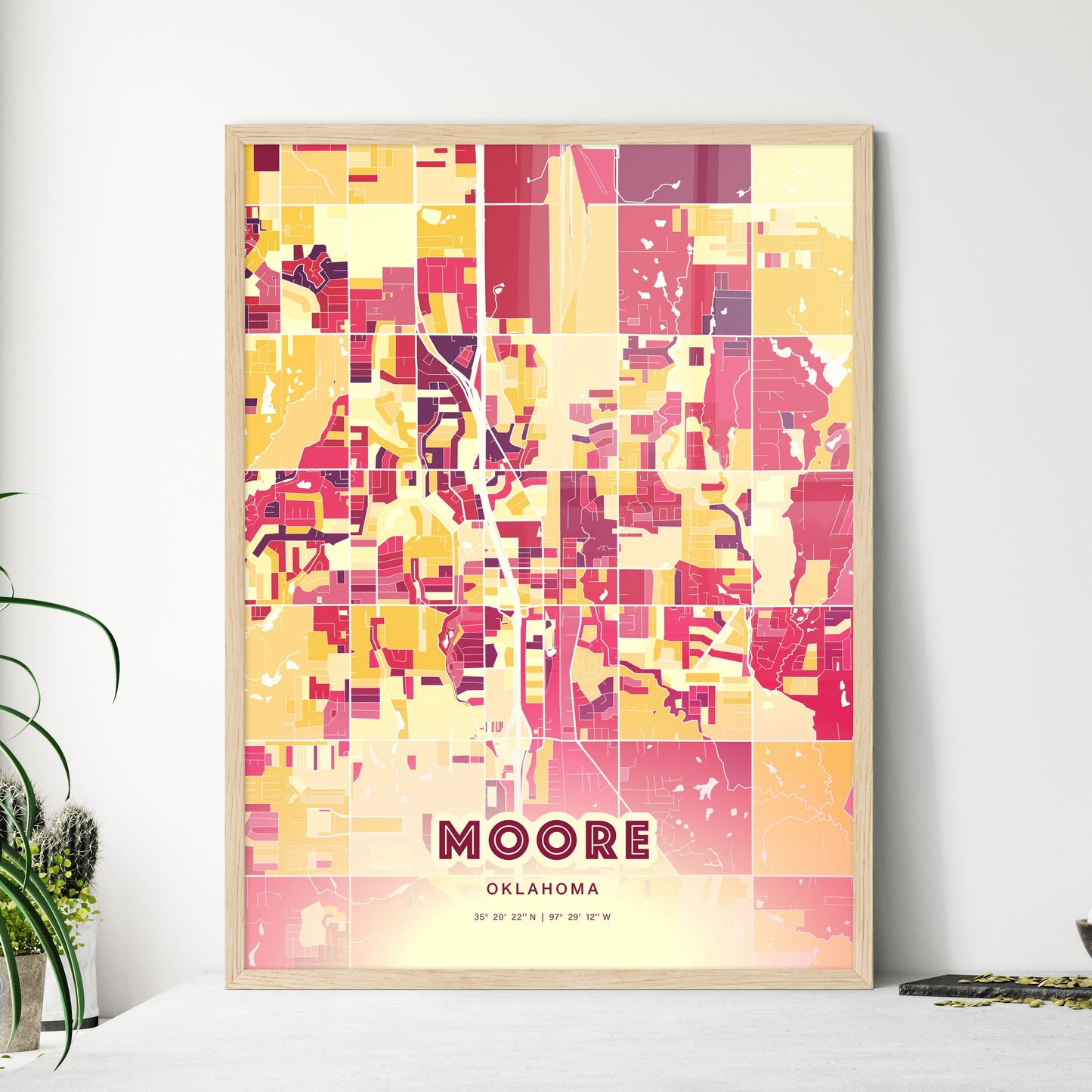 Colorful Moore Oklahoma Fine Art Map Hot Red